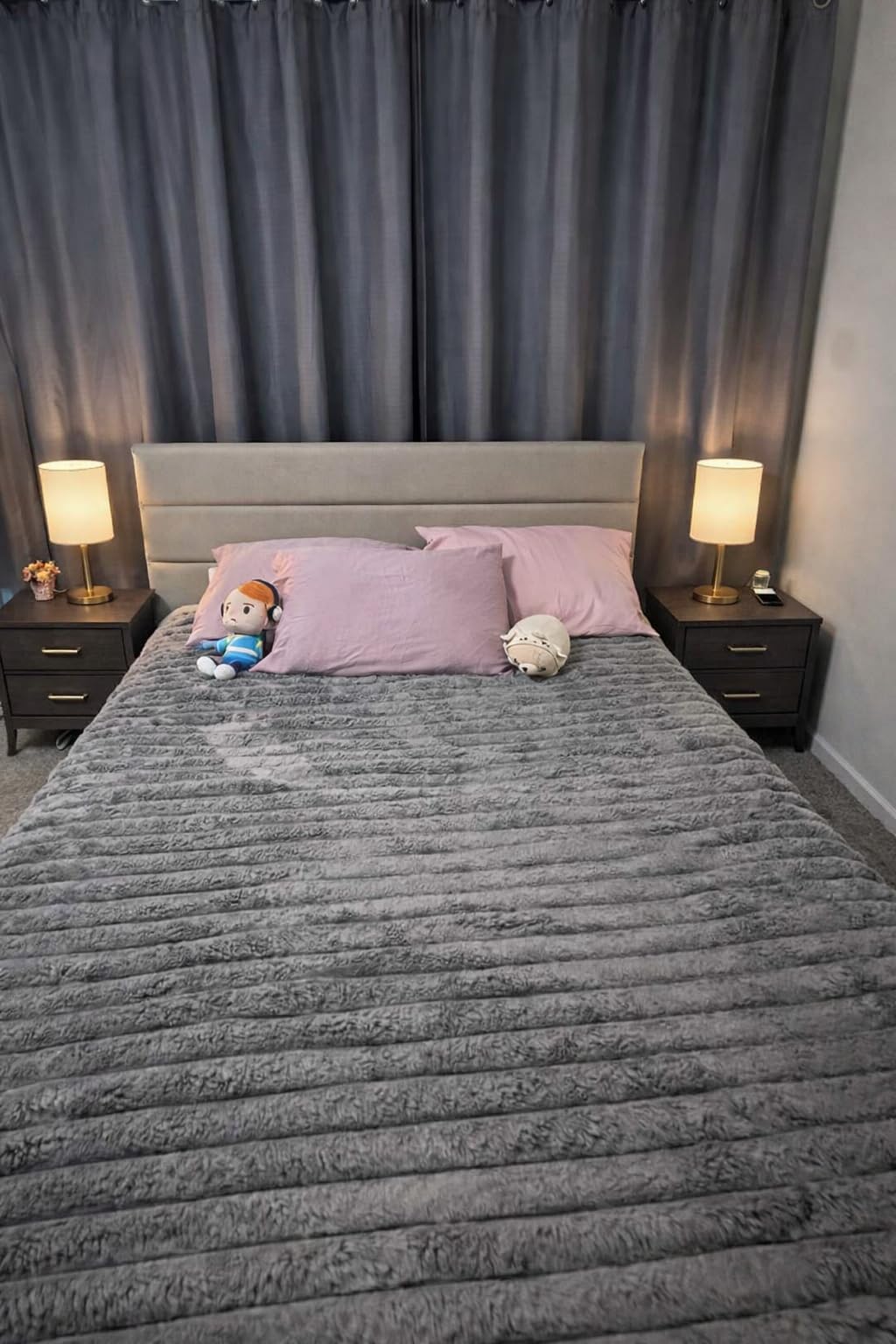 Allewie Queen Size Platform Bed Frame with Fabric Upholstered Headboard and Wooden Slats Support, Fully Upholstered Mattress Foundation, No Box Spring Needed, Easy Assembly, Dark Grey customer photo 1