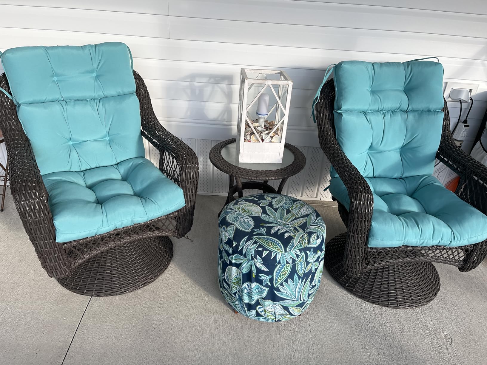 Greendale Home Fashions Outdoor 44 x 22-inch High Back Chair Cushion, Set of 2, Steel Blue Stripe customer photo 1