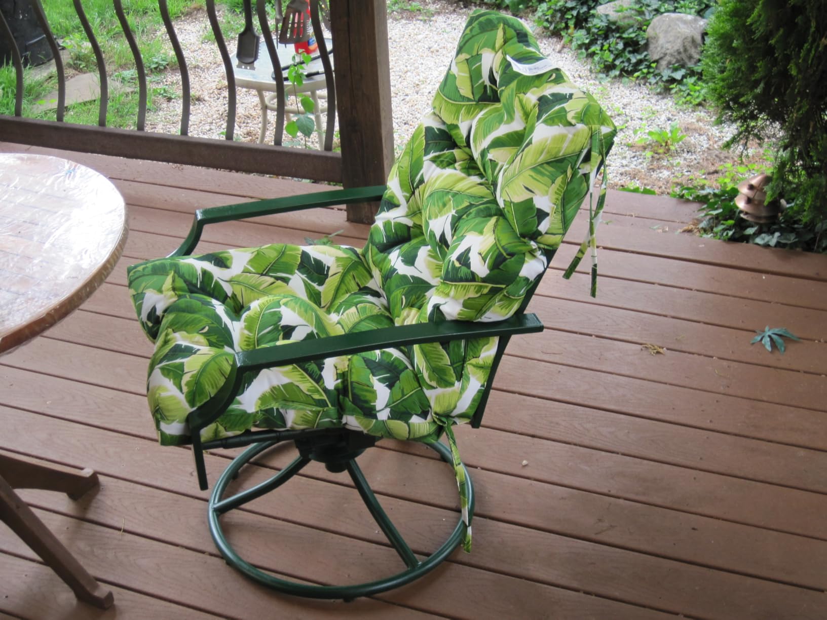 Greendale Home Fashions Outdoor 44 x 22-inch High Back Chair Cushion, Set of 2, Steel Blue Stripe customer photo 2