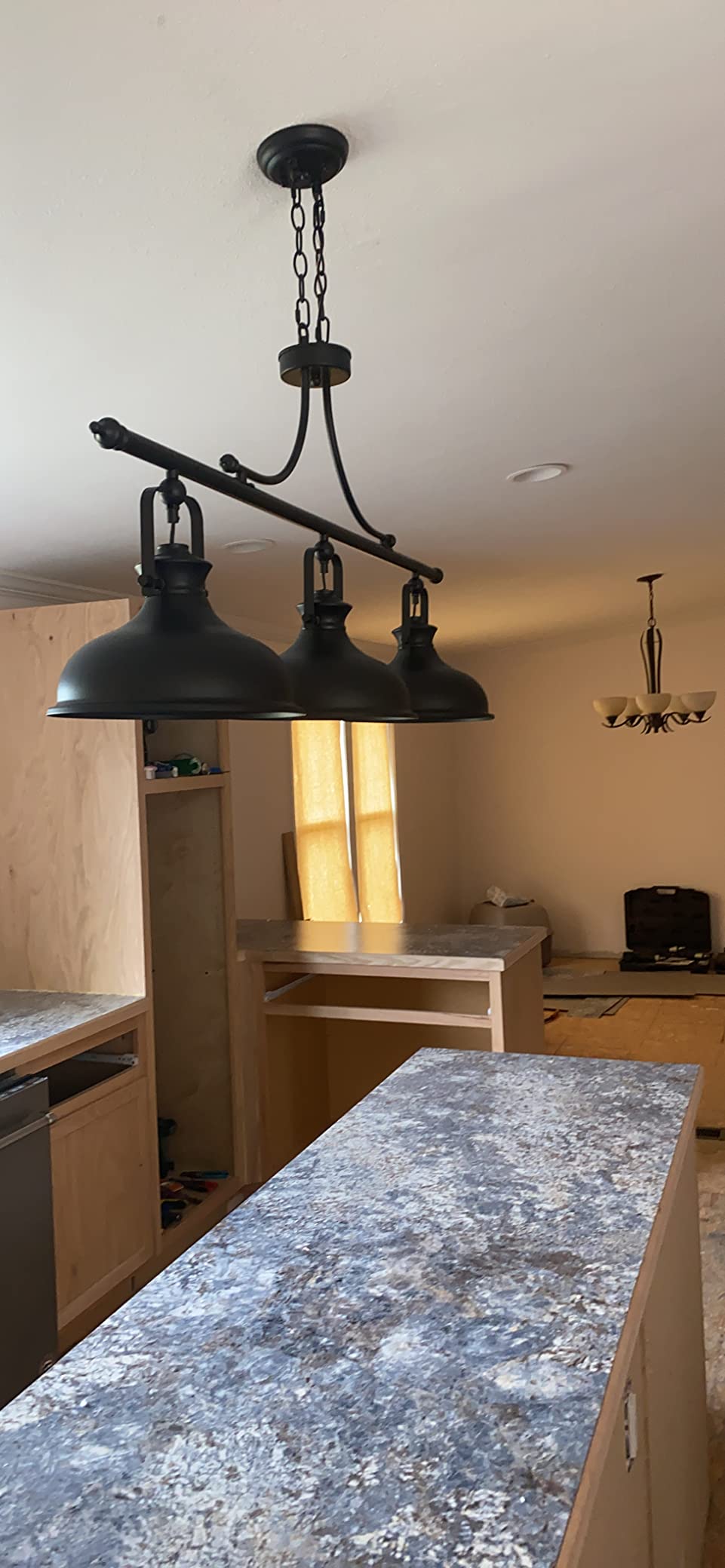 GZBtech Vintage 3-Light Pendant Lighting Fixture, 59.06'' H Adjustable Rustic Hanging Billiard Light Over The Pool Table, Industrial Black Metal Chandelier for Dinning Room Kitchen Island, UL Listed customer photo 2