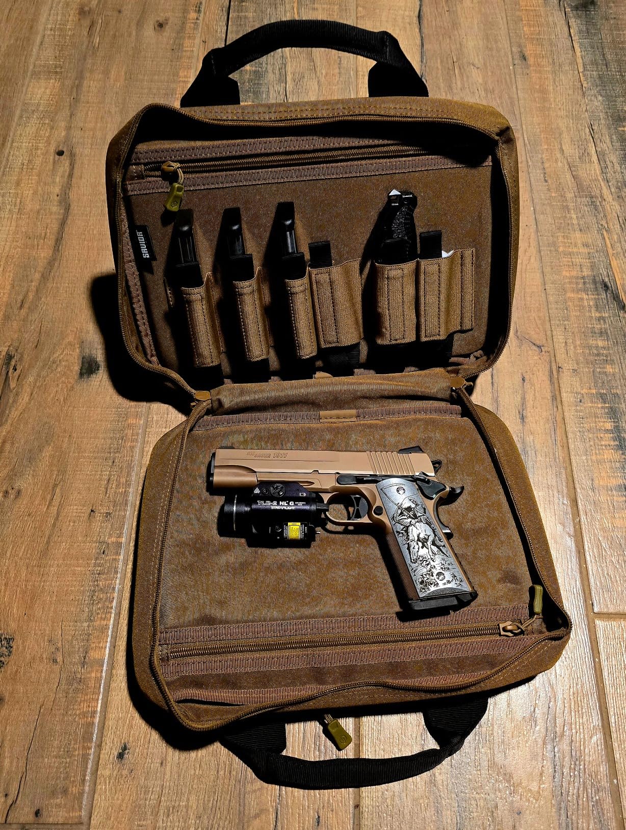 Savior Equipment Specialist Series Tactical Double Scoped Handgun Firearm Case Pistol Bag For Outdoor Hunting Shooting Range, Lockable Compartment (Dark FDE, 13