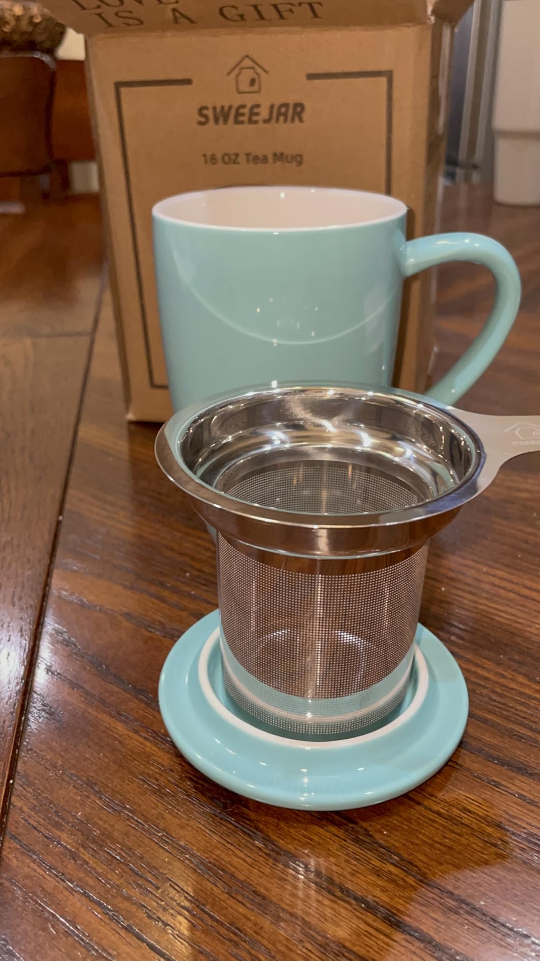 Sweejar Porcelain Tea Infuser Mug with Lid, 16 oz Teacup with Strainers for Loose Leaf Tea, Microwave and Dishwasher Safe Coffee Mug(Purple) customer photo 1