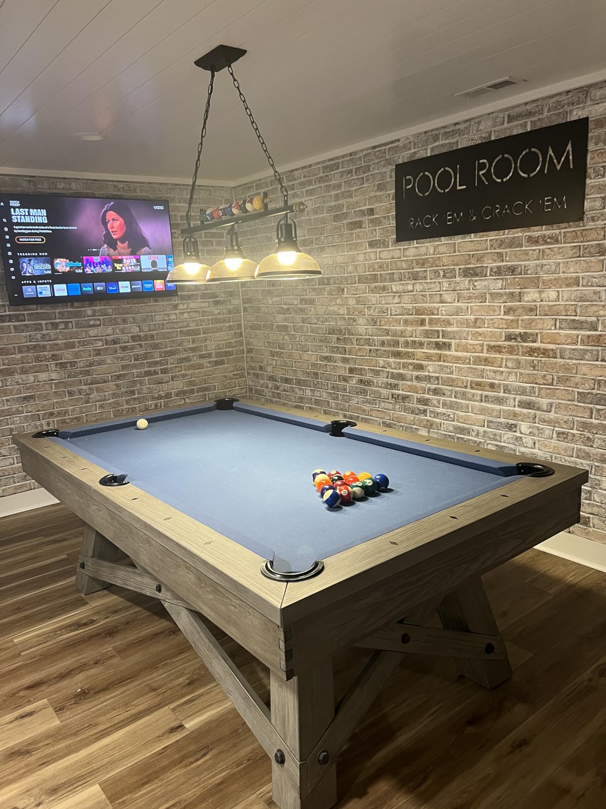 Pool Table Lighting Fixtures Ceiling Lamp for Game Room Beer Party 7' - 8 ' Table,Black Metal Ball Design Billiard Pendant Lamp with 3 Glass Shades (3 Heads Glass Shades) customer photo 1