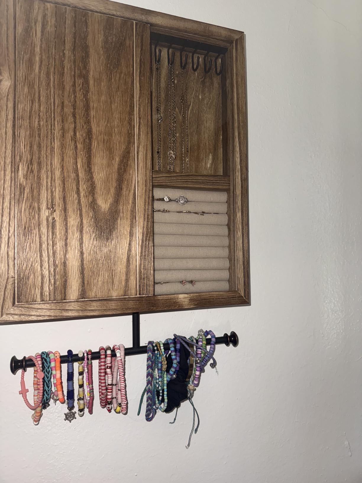 Keebofly Wall Mounted Jewelry Organizer With Rustic Wood Large Space Jewelry Cabinet, Holder, Storage Box for Necklaces, Earrings, Bracelets, Ring Holder, and Accessories, White customer photo 2
