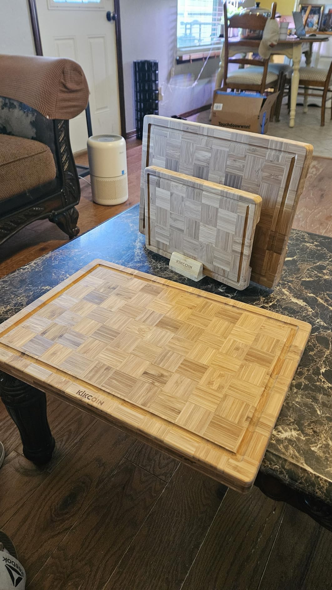 Kikcoin Extra Large Bamboo Cutting Boards, (Set of 3) Chopping Boards with Juice Groove Bamboo Wood Cutting Board Set Butcher Block for Kitchen, End Grain Serving Tray customer photo 1