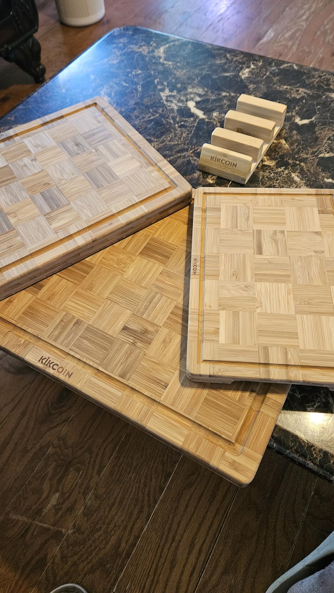 Kikcoin Extra Large Bamboo Cutting Boards, (Set of 3) Chopping Boards with Juice Groove Bamboo Wood Cutting Board Set Butcher Block for Kitchen, End Grain Serving Tray customer photo 2