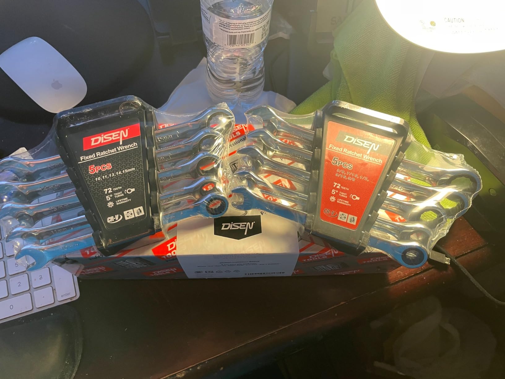 DISEN 10Pcs Ratcheting Wrench Set SAE & Metric Ratchet Wrench Set with Rack Organizer, Premium CR-v Steel, 12 Point, 72 Teeth,Box End and Open End Ratcheting Wrench Set,Metric 10-15mm&SAE 3/8''-5/8'' customer photo 2