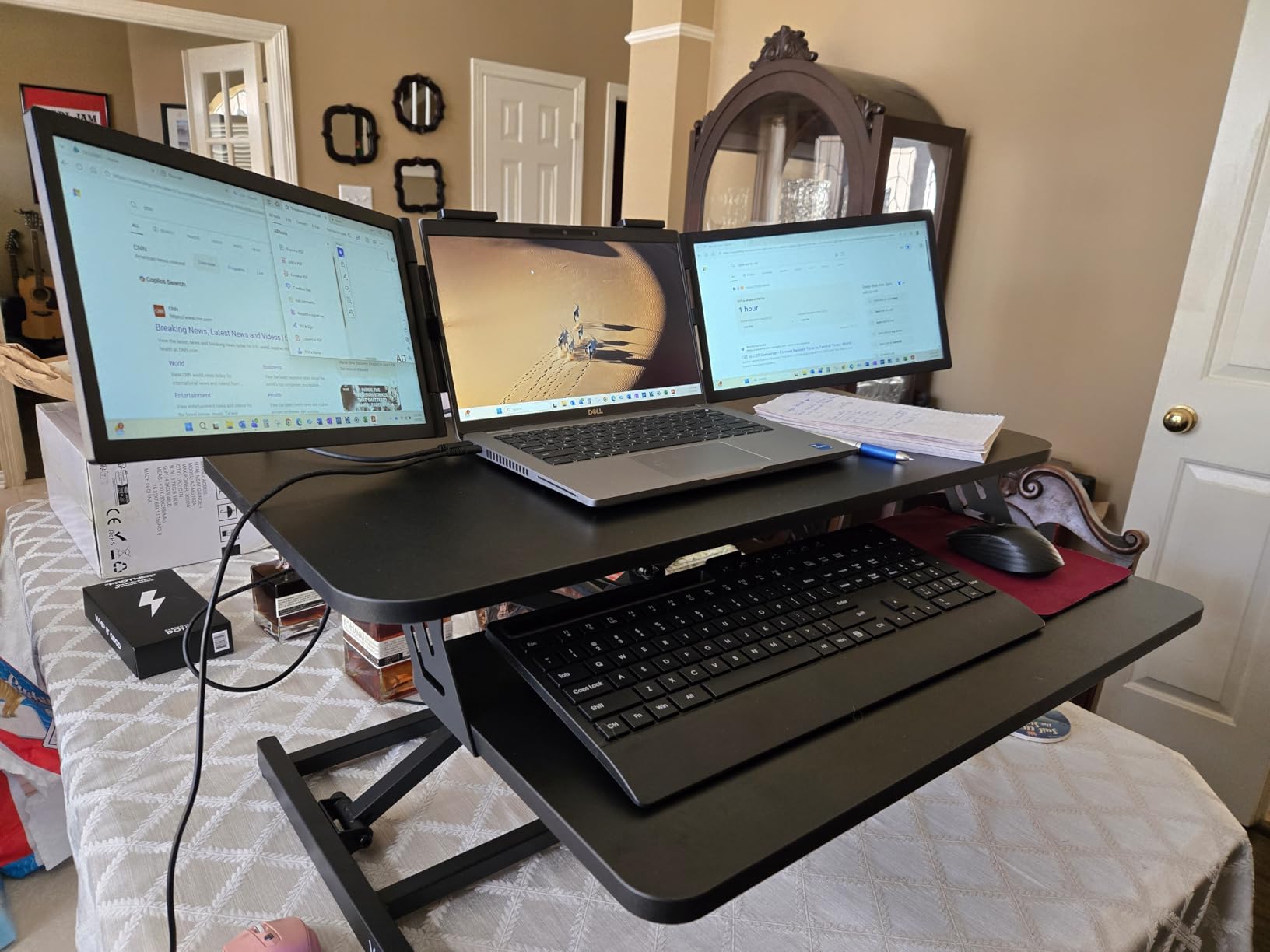 VIVO Height Adjustable 32 inch Stand Up Desk Converter, Quick Sit to Stand Tabletop Dual Monitor Riser Workstation, Black, DESK-V000S customer photo 1