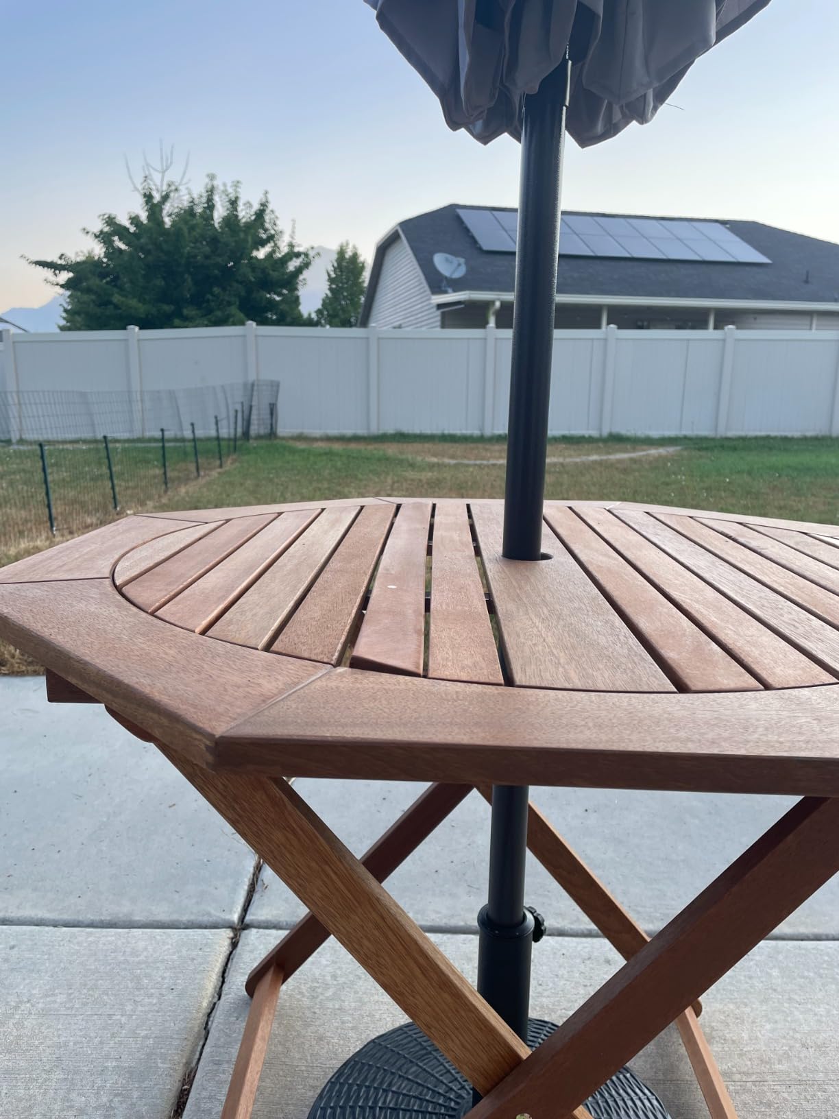 Sunnydaze Meranti Wood Folding Outdoor Table with Umbrella Hole - Foldable Patio Table for Dining & Gatherings - Teak Finish - Octagon customer photo 1