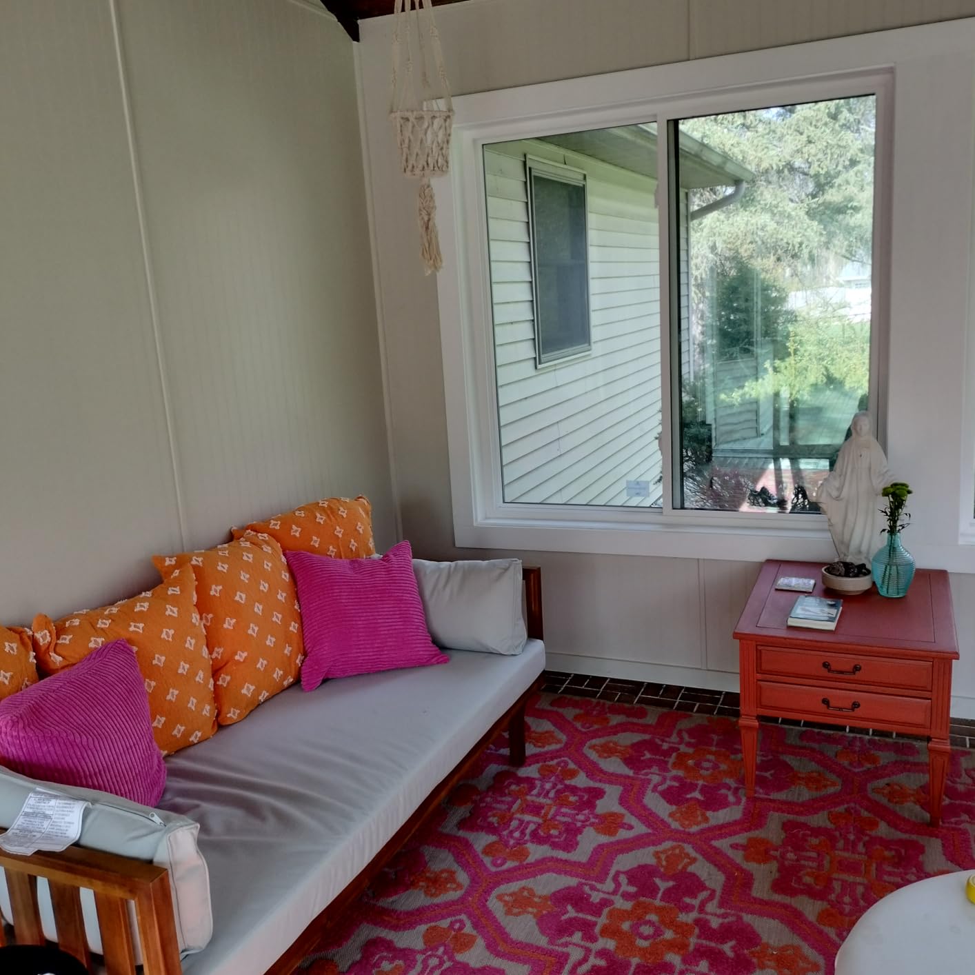 Christopher Knight Home Tina Outdoor 3 Seater Acacia Wood Daybed, Teak Finish, Light Grey customer photo 1