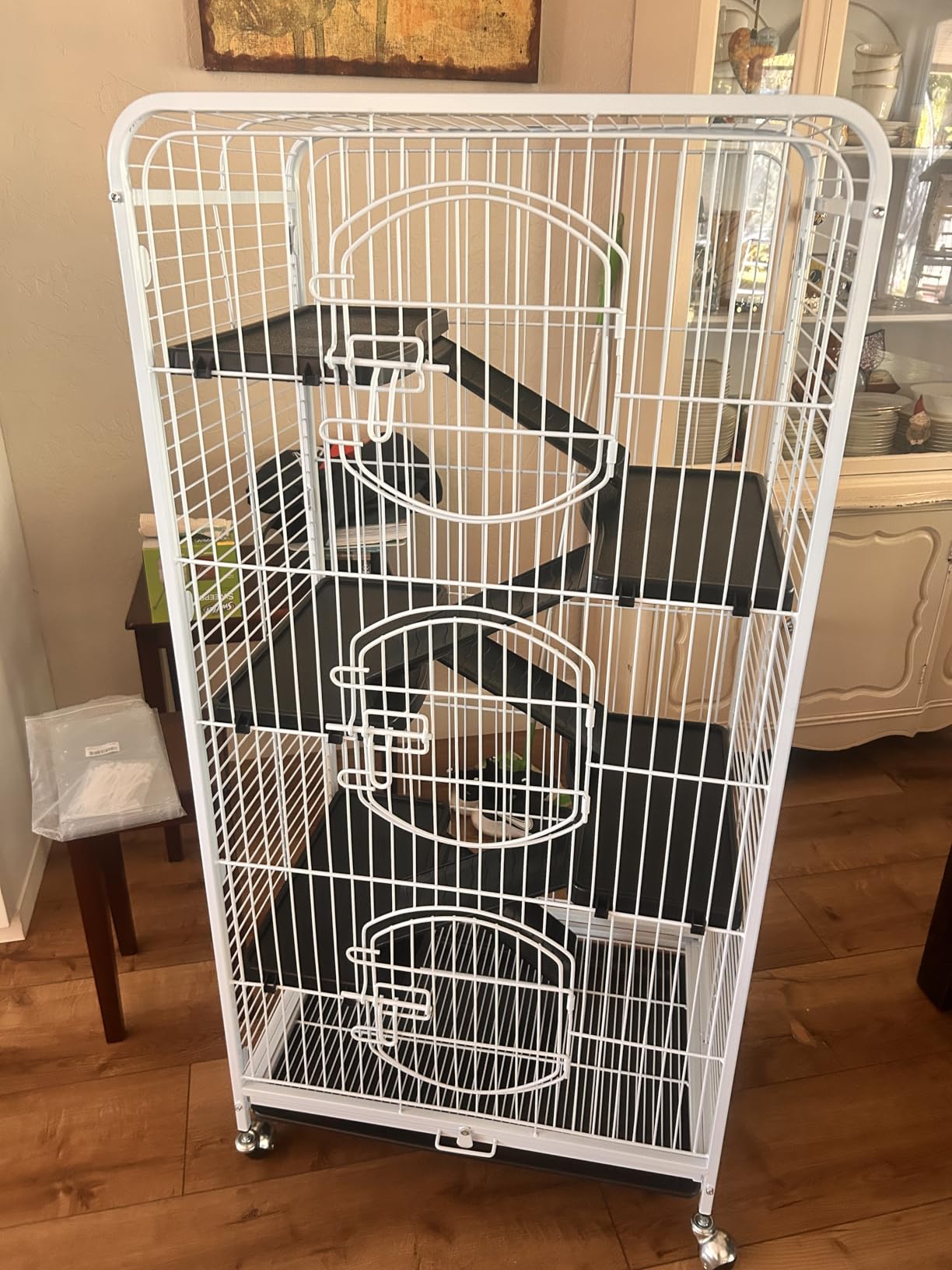 PawHut Metal Small Animal Cage, 4-Tiers Rolling Big Ferret Cage with Hammock, Removable Tray, for Chinchilla, Sugar Glider, Gray customer photo 1