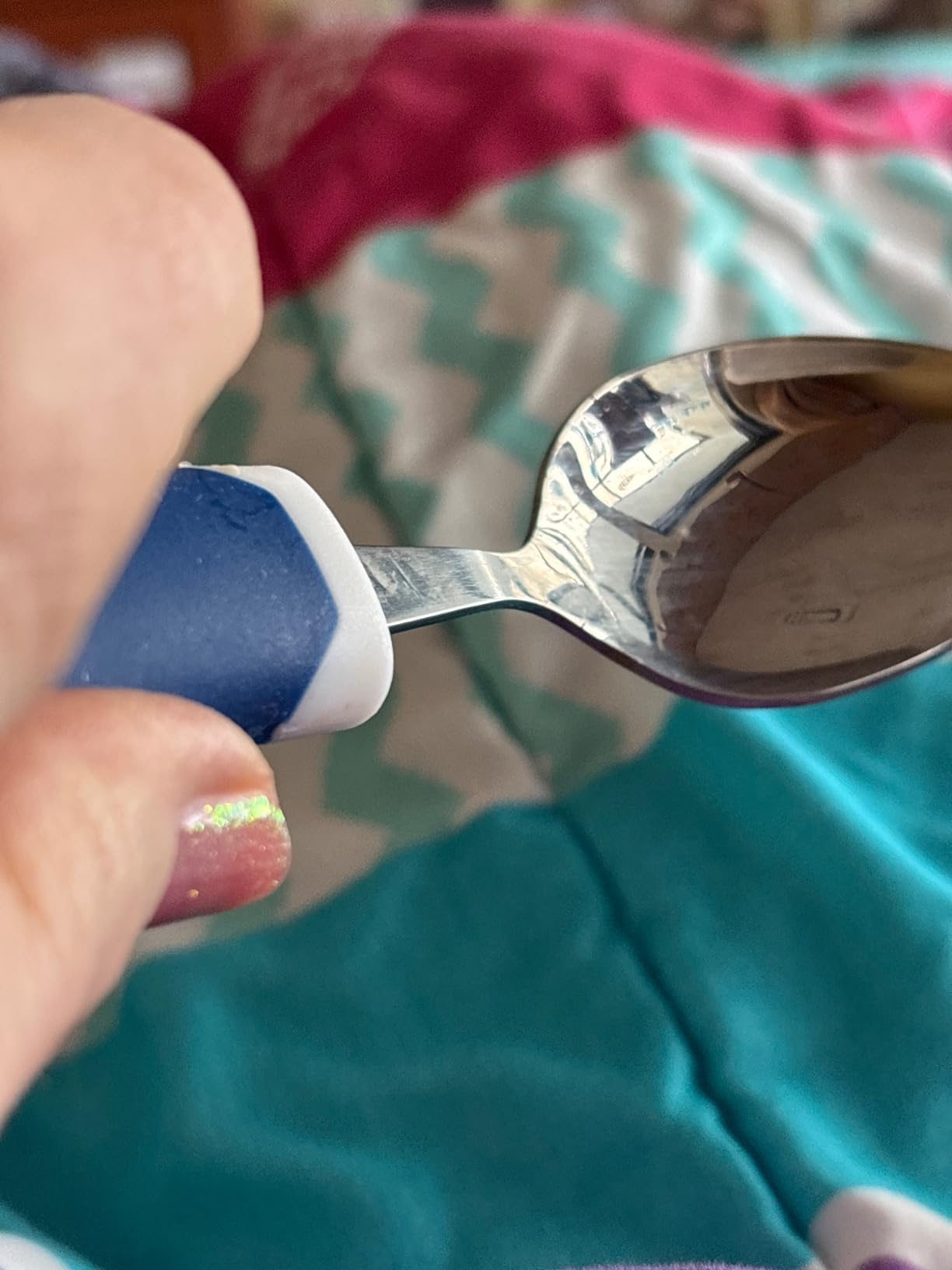 Special Supplies Adaptive Utensils 5-Piece Set Non-Weighted, Non-Slip Handles for Hand Tremors, Arthritis, Parkinson's or Elderly Use - Stainless Steel Knife, Rocker Knife, Fork, Spoons - Blue customer photo 1