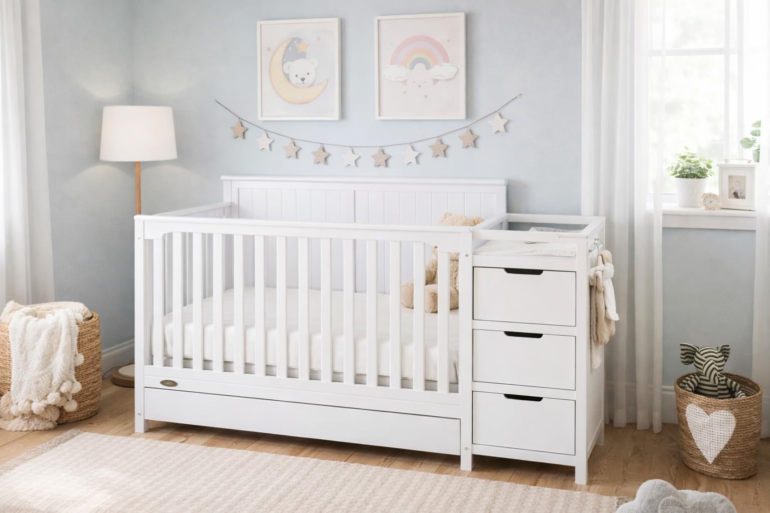 Graco Hadley 5-in-1 Convertible Crib & Changer - GREENGUARD Gold Certified, Fits Standard Crib Mattress, Converts to Toddler Bed and Full Bed, 4 Adjustable Mattress Heights (White) customer photo 1