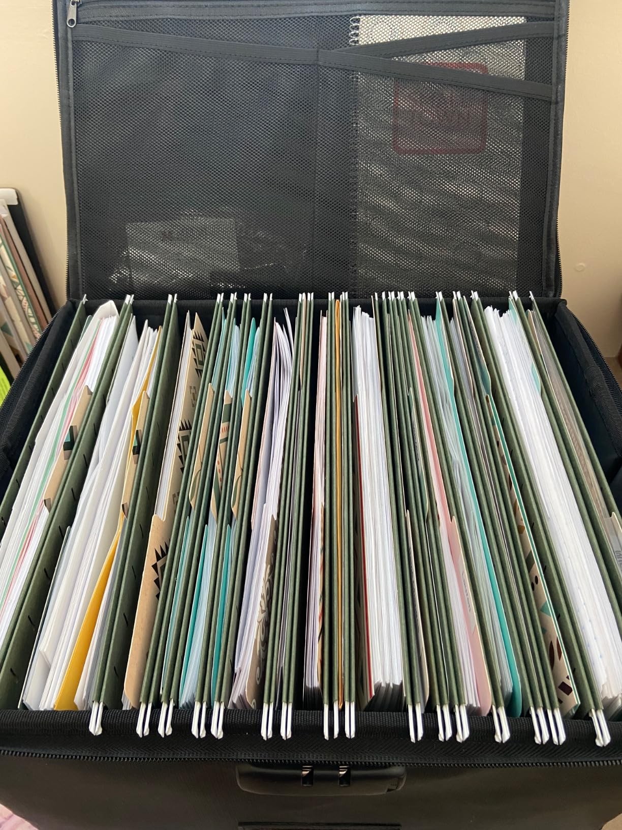 ENGPOW File Box with Lock,Fireproof Document Box with Zipper＆Pockets,Collapsible File Organizer Filing Storage Cabinet with Handle,Portable Home Office Safe for Hanging Letter/Legal Folder,Black customer photo 2