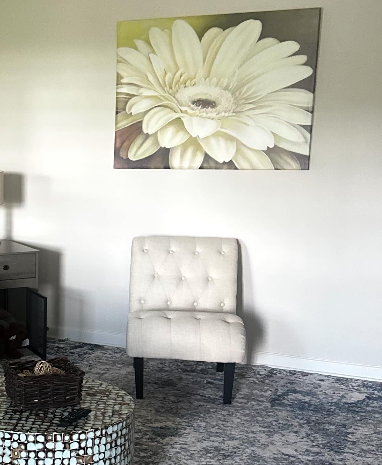 Yongqiang Accent Chair for Bedroom Living Room Chairs Tufted Upholstered Lounge Chair with Wood Legs Linen Fabric customer photo 1