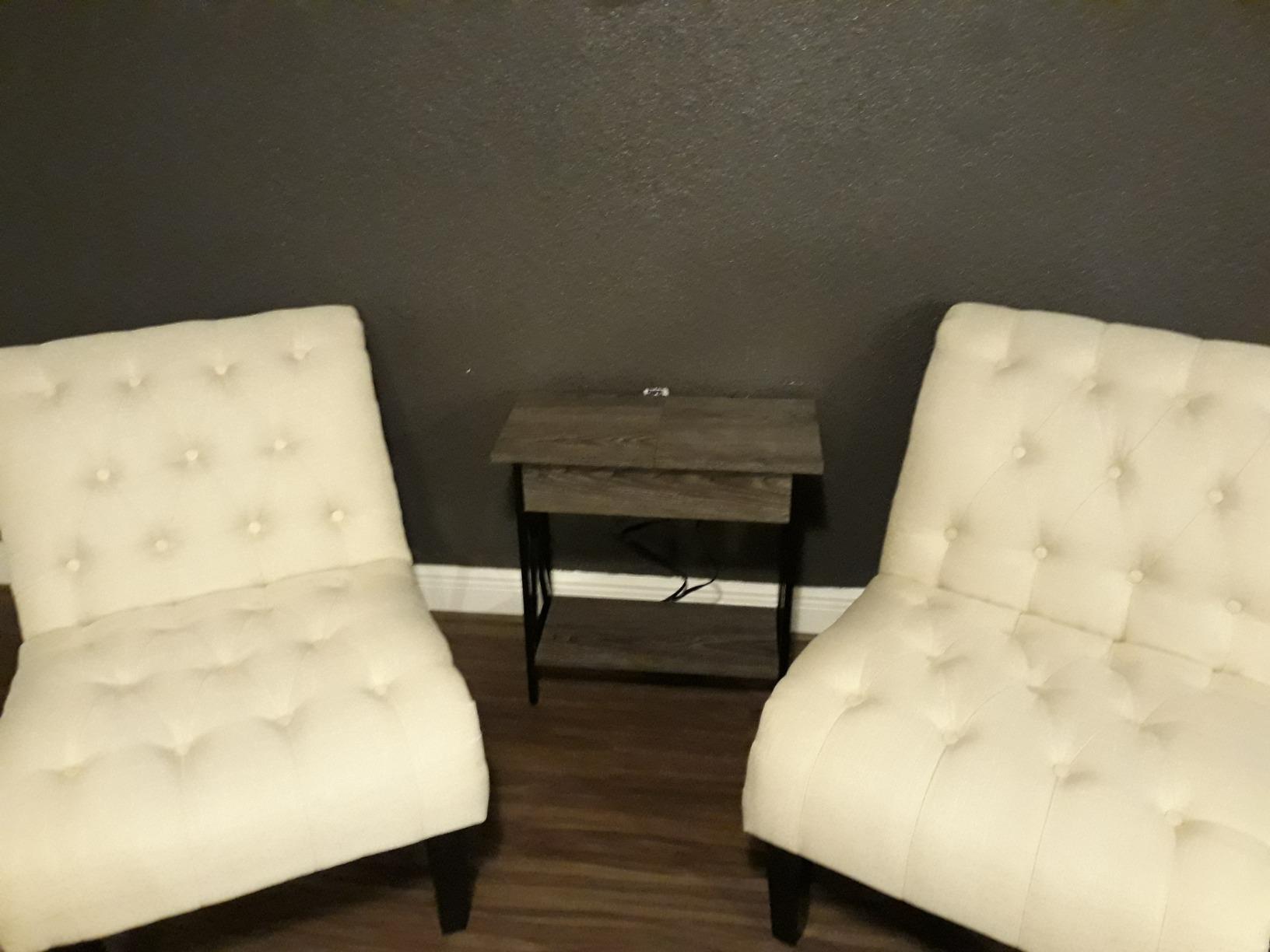 Yongqiang Accent Chair for Bedroom Living Room Chairs Tufted Upholstered Lounge Chair with Wood Legs Linen Fabric customer photo 2