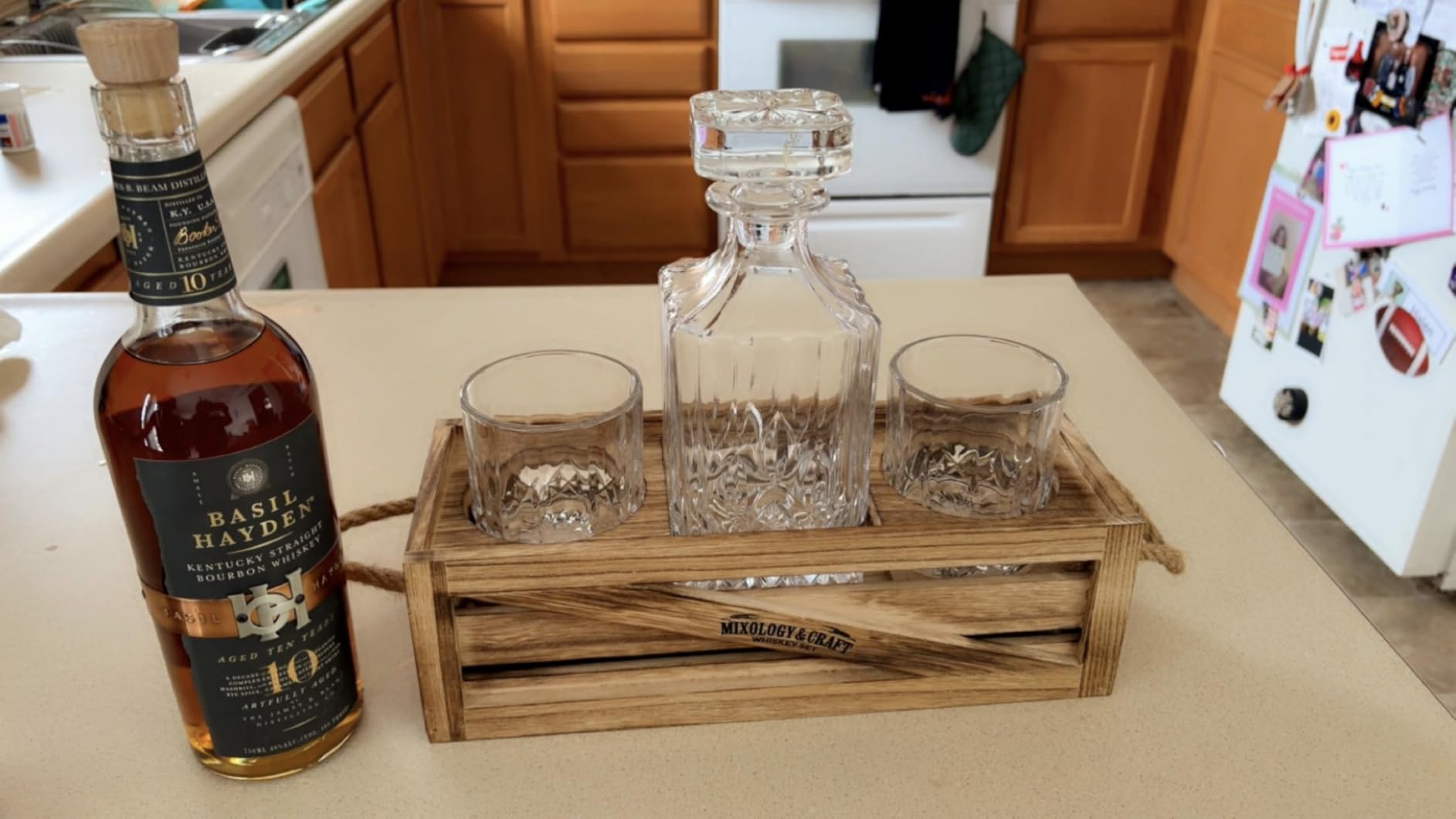 MIXOLOGY & CRAFT Whiskey Decanter Set - 10oz Crystal Whiskey Glasses, Wood Stand & 6 Granite Whiskey Stones | Premium Rocks Glasses Barware Gift for Any Occasion customer photo 1