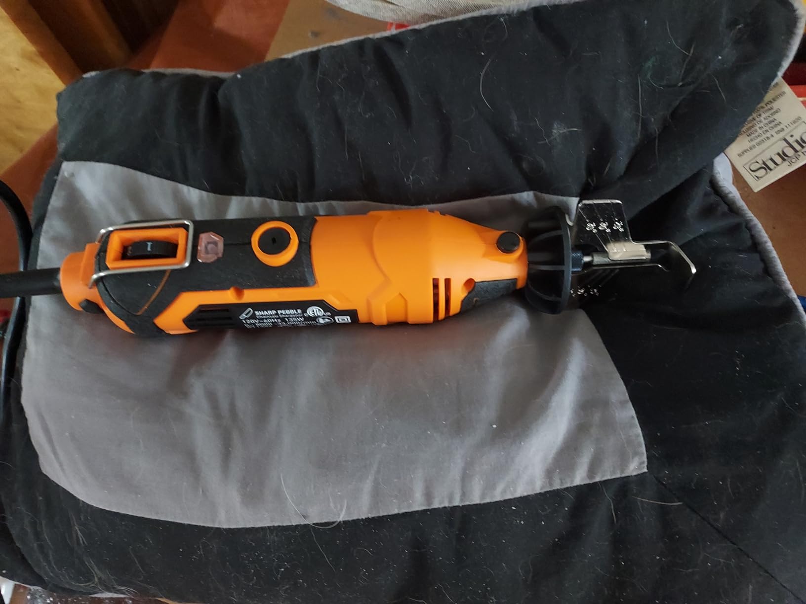 Sharp Pebble Electric Chainsaw Sharpener Kit - Comes with Chain Saw Sharpener Tool, 4 File Size Sharpening Wheel Bits, Angle Attachment, Wrench & eBook customer photo 2