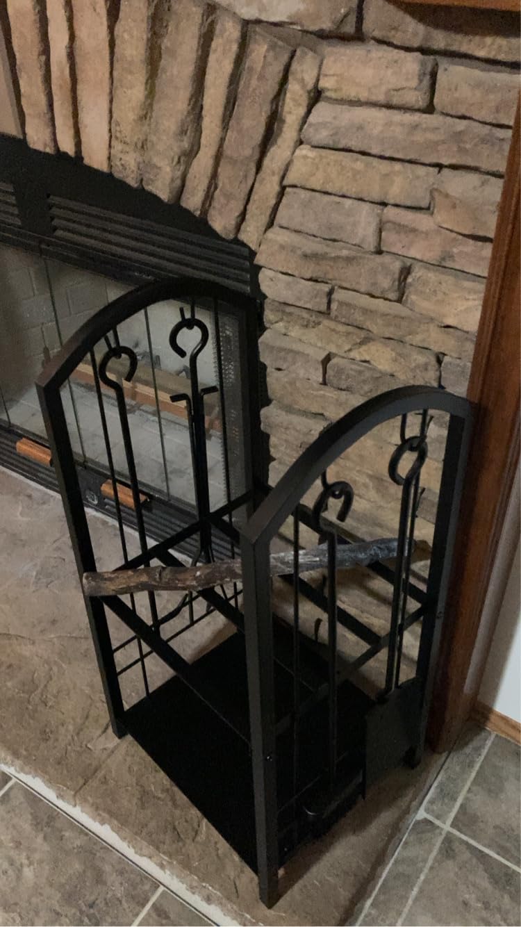 Fire Beauty Fireplace Firewood Log Rack 5-Piece Storage Logs Holder with Tools Set with 4 Tools Set Fireside Holders Wood Lumber Storage Stacking Black customer photo 1