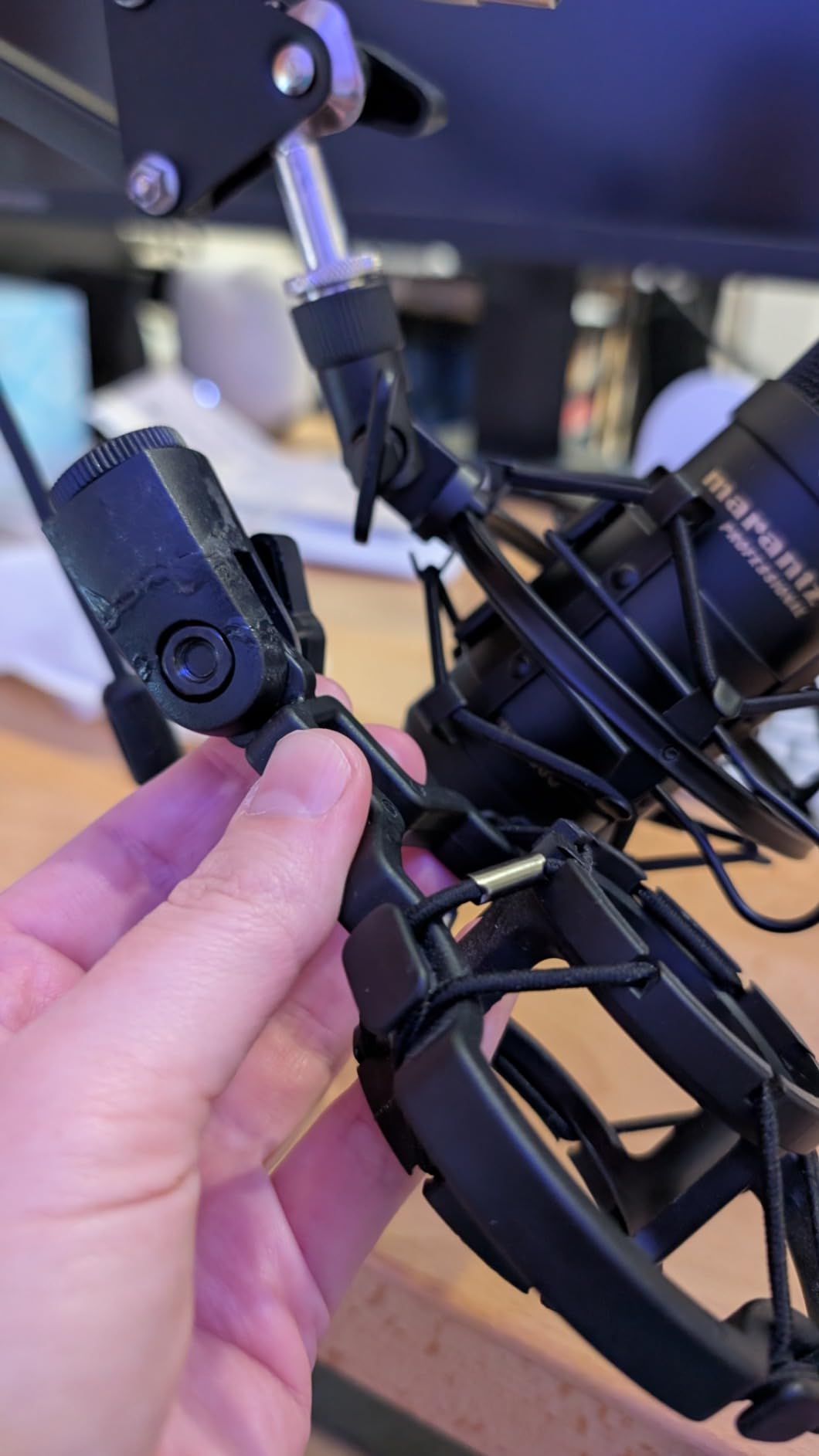 Microphone Shock Mount Mic Holder, Anti-Vibration Suspension Shock Mount Mic Holder Clip for 43mm-47mm Diameter Condenser Microphone customer photo 2