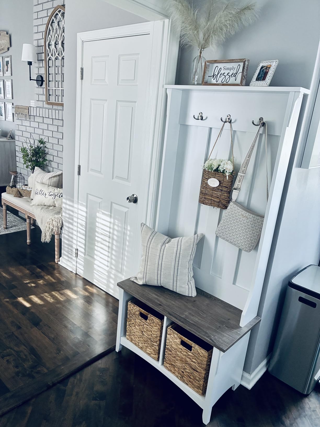 Bush Home Salinas Hall Tree with Shoe Storage Bench in Shiplap Gray and Pure White, Multi-Purpose Home Organizer, Entryway Solution with Seating and Hooks customer photo 1