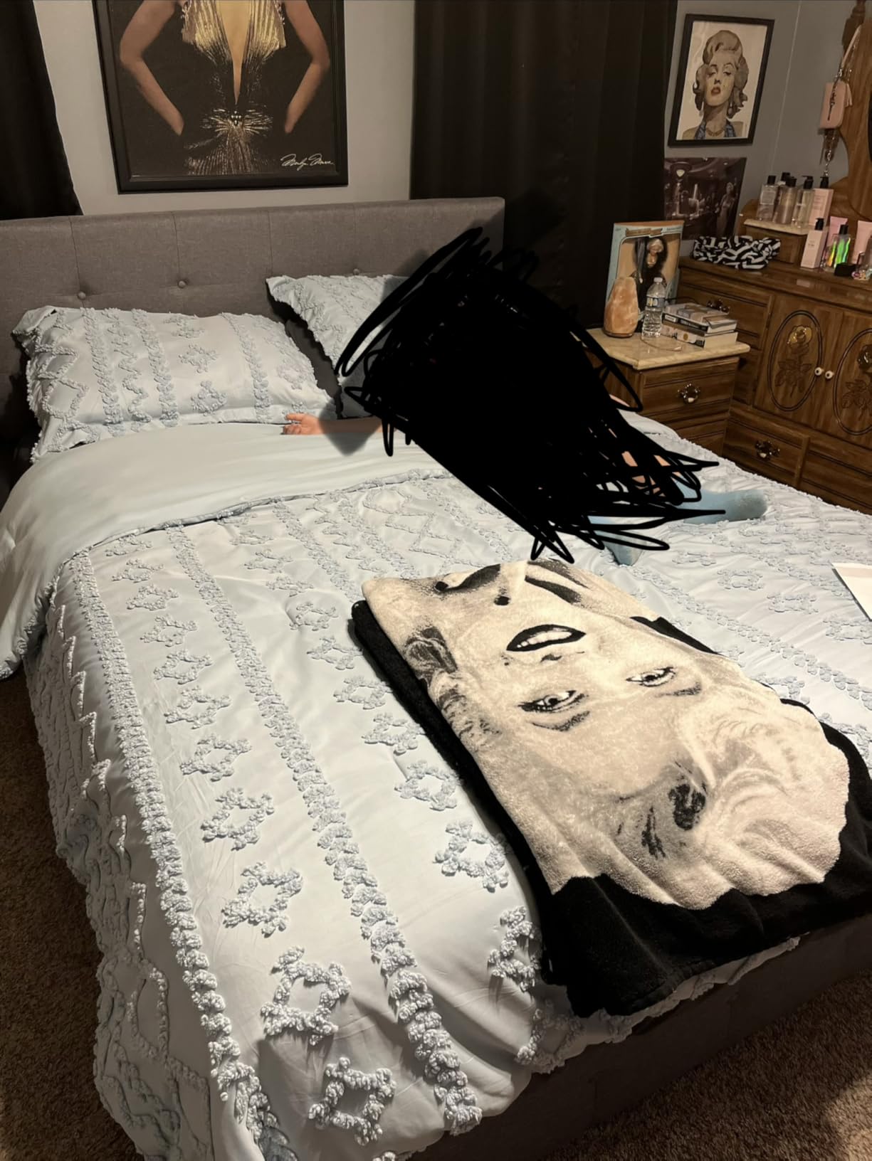 Allewie Upholstered Queen Size Platform Bed Frame with 4 Storage Drawers and Headboard, Square Stitched Button Tufted, Mattress Foundation with Wooden Slats Support, No Box Spring Needed, Light Grey customer photo 1