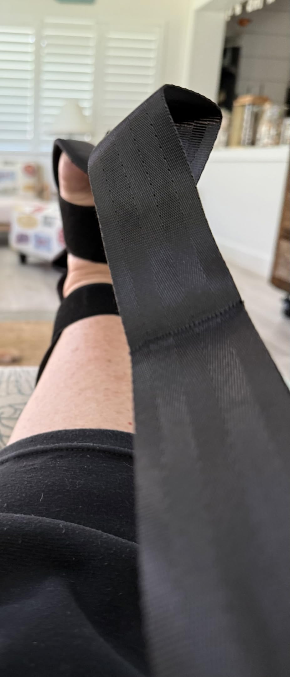 Foot and Calf Stretcher-Stretching Strap For Plantar Fasciitis, Heel Spurs, Foot Drop, Achilles Tendonitis & Hamstring. Yoga Foot & Leg Stretch Strap. (Black) customer photo 2