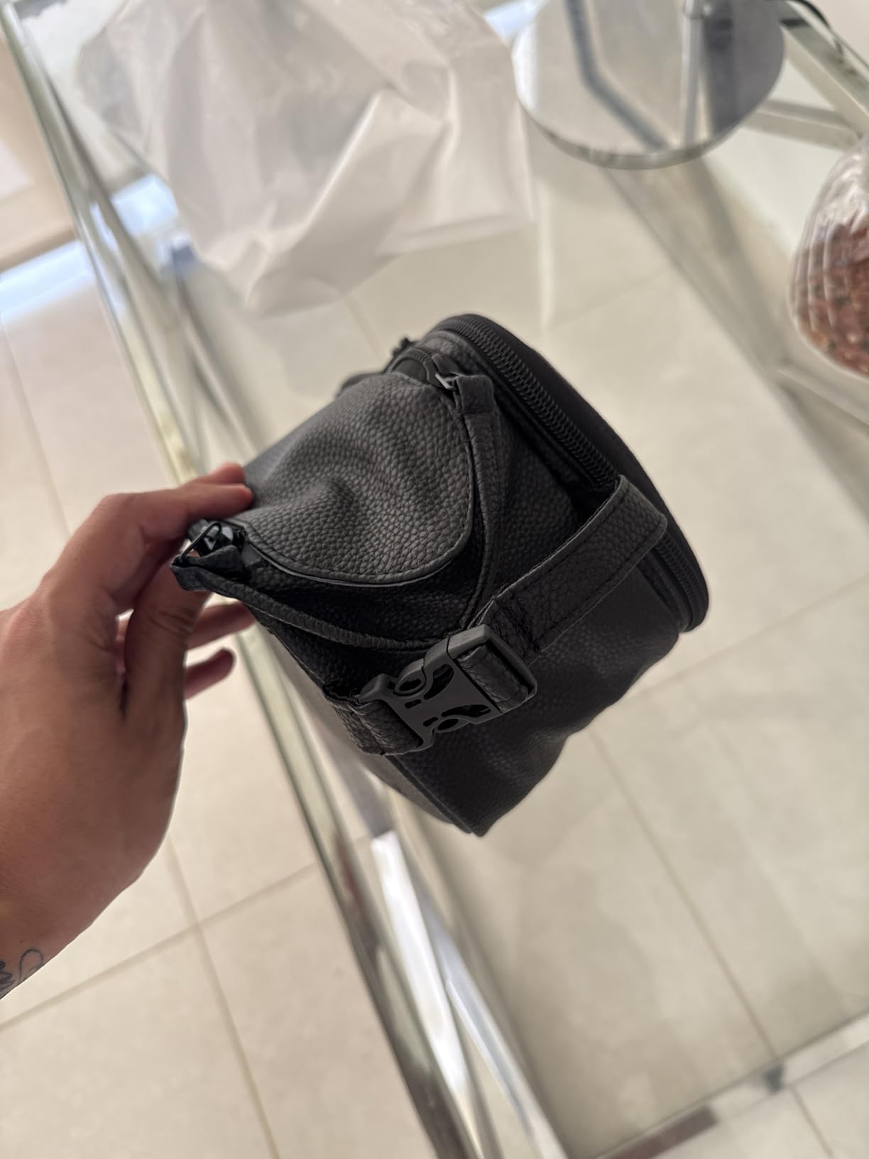 PAVILIA Toiletry Bag for Men, Travel Essentials Shaving Dopp Kit, Mens Travel Bag Toiletries Organizer Case for Grooming, PU Leather Water Resistant Cosmetic Bag Pouch (Dark Brown) customer photo 2