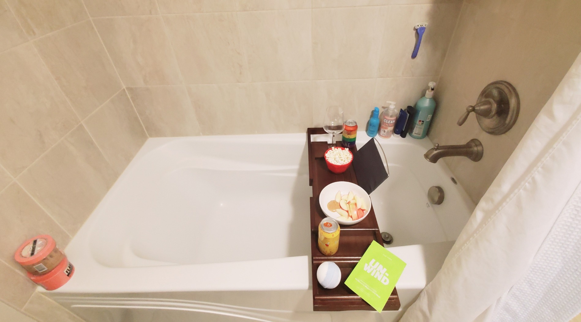 Domax Bathtub Caddy Tray - Expandable Bamboo Tub Tray for Luxury Spa Bath with Book Holder Free Soap Dish Blue customer photo 2