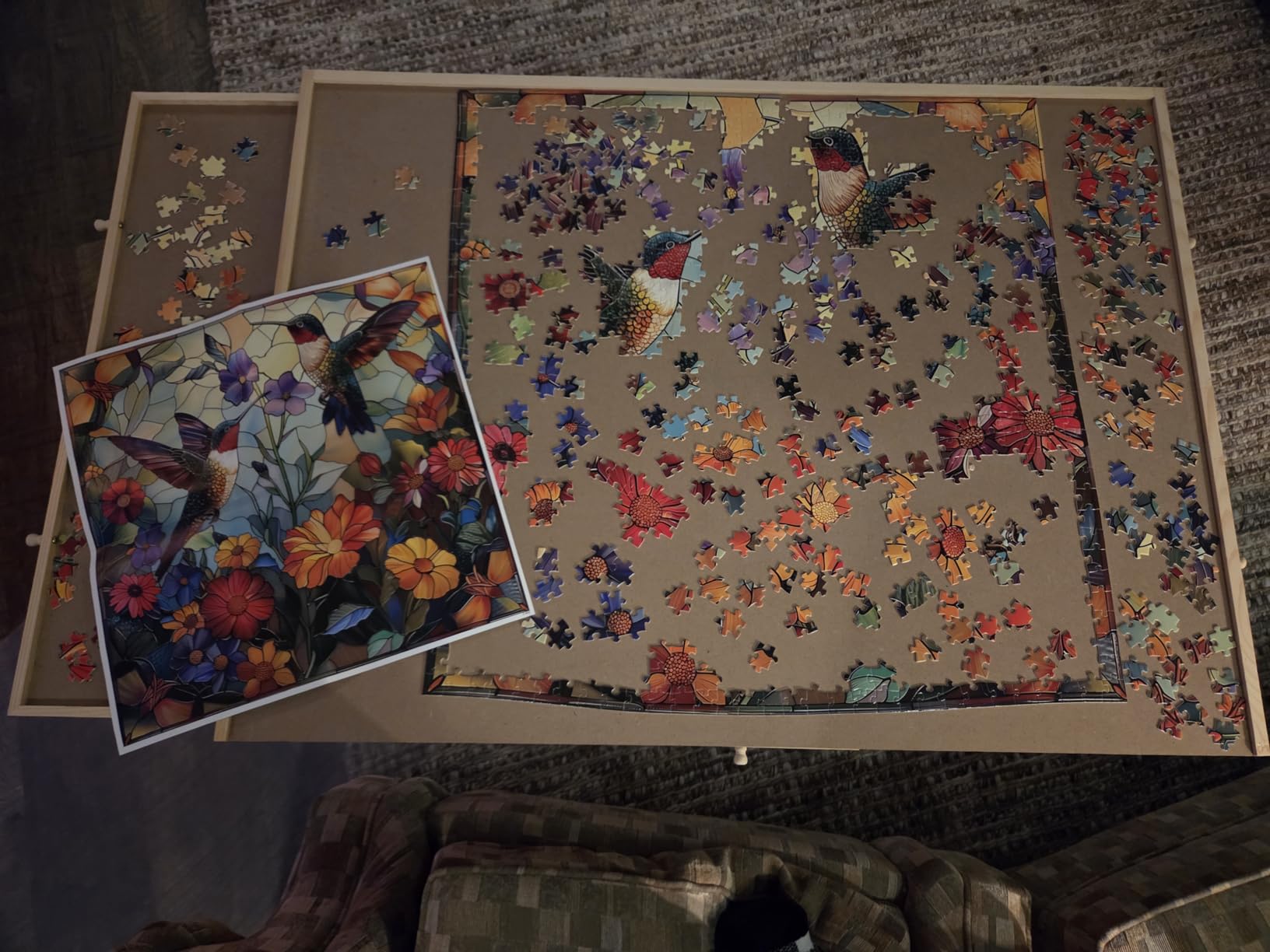 PlayVibe 1500 Piece Puzzle Board with Drawers and Cover - Jigsaw Solve Station - Portable Puzzle Table with Drawers, Tray & Accessories - Raised Edges, Outdoor Fun, Patio & Travel, Easter Gift Idea customer photo 1