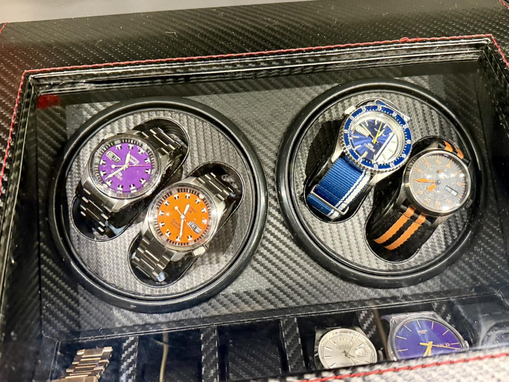 LLS Automatic Watch Winder with 4 Quiet Running Motor Watch Winding Display+ 6 Flexible Watch Pillows Luxury Fiber Leather Storage Case for Man/Woman's Watches customer photo 1