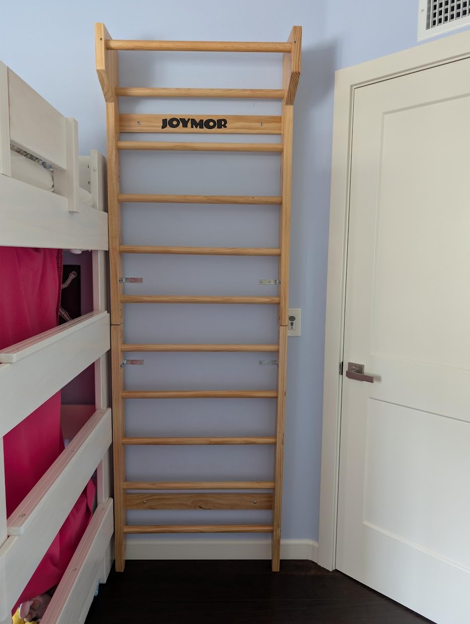 JOYMOR Gymnastics Swedish Ladder, Multiuse Exercise Ladder, Wall Mounted Pull Up Bar, Physical Therapy for Stretching and Various Exercises, Indoor Gym Workout Yoga (Wood Stall Bar) customer photo 1