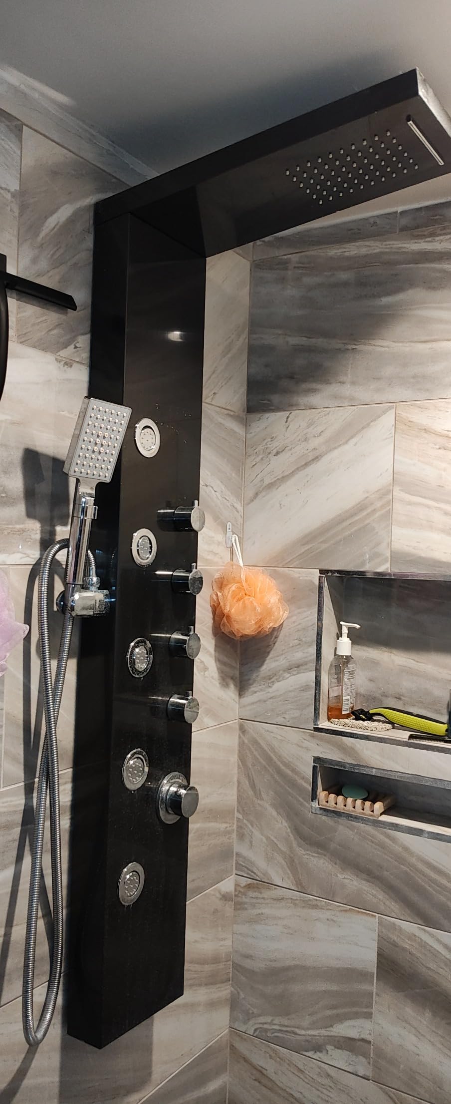 AlenArt Shower Panel Tower System, Multi Function Shower System with Body Jets, Handheld Sprayer, Rainfall Waterfall Shower Head and Tub Spout Stainless Steel Wall Mount Shower Panels Black customer photo 1