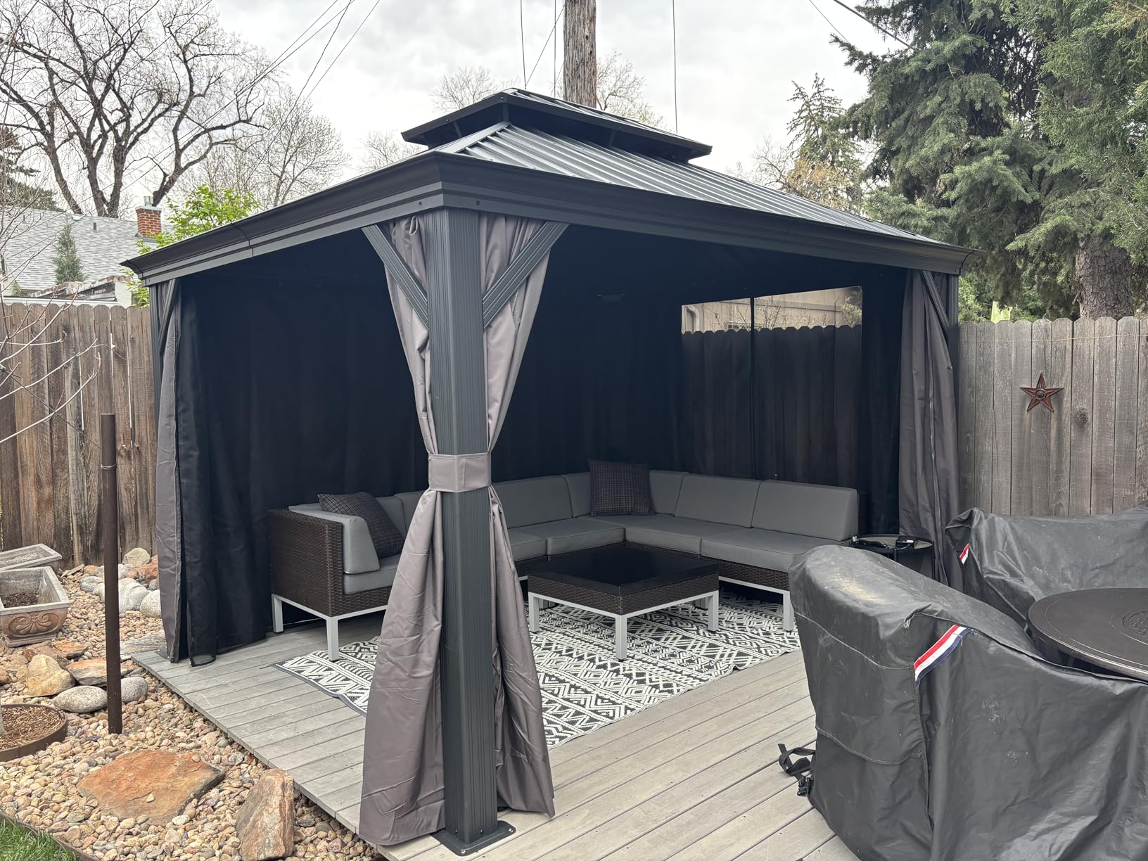 PURPLE LEAF 10' X 14' Permanent Hardtop Gazebo Aluminum Gazebo with Galvanized Steel Double Roof for Patio Lawn and Garden, Curtains and Netting Included, Grey customer photo 1