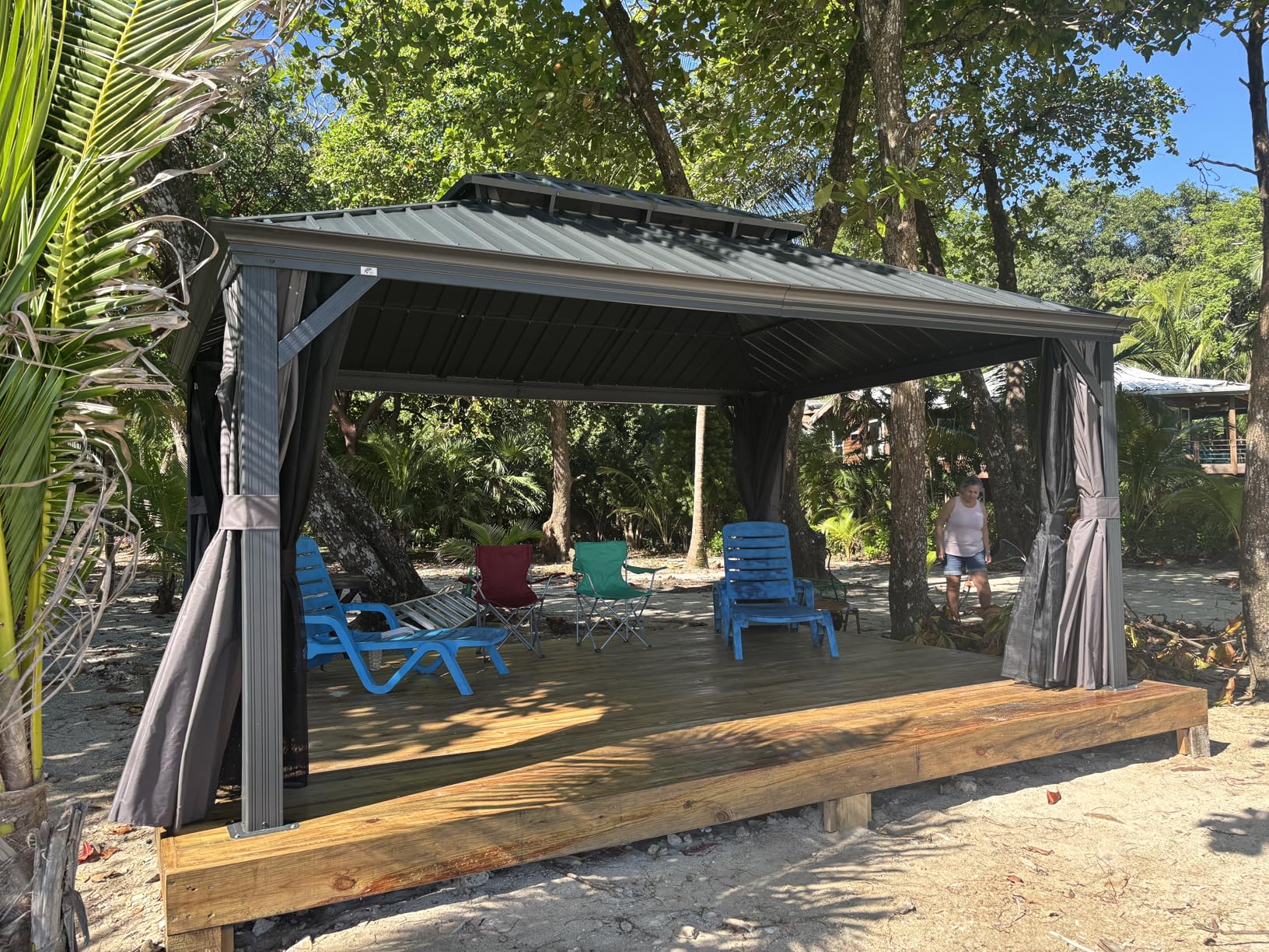 PURPLE LEAF 10' X 14' Permanent Hardtop Gazebo Aluminum Gazebo with Galvanized Steel Double Roof for Patio Lawn and Garden, Curtains and Netting Included, Grey customer photo 2