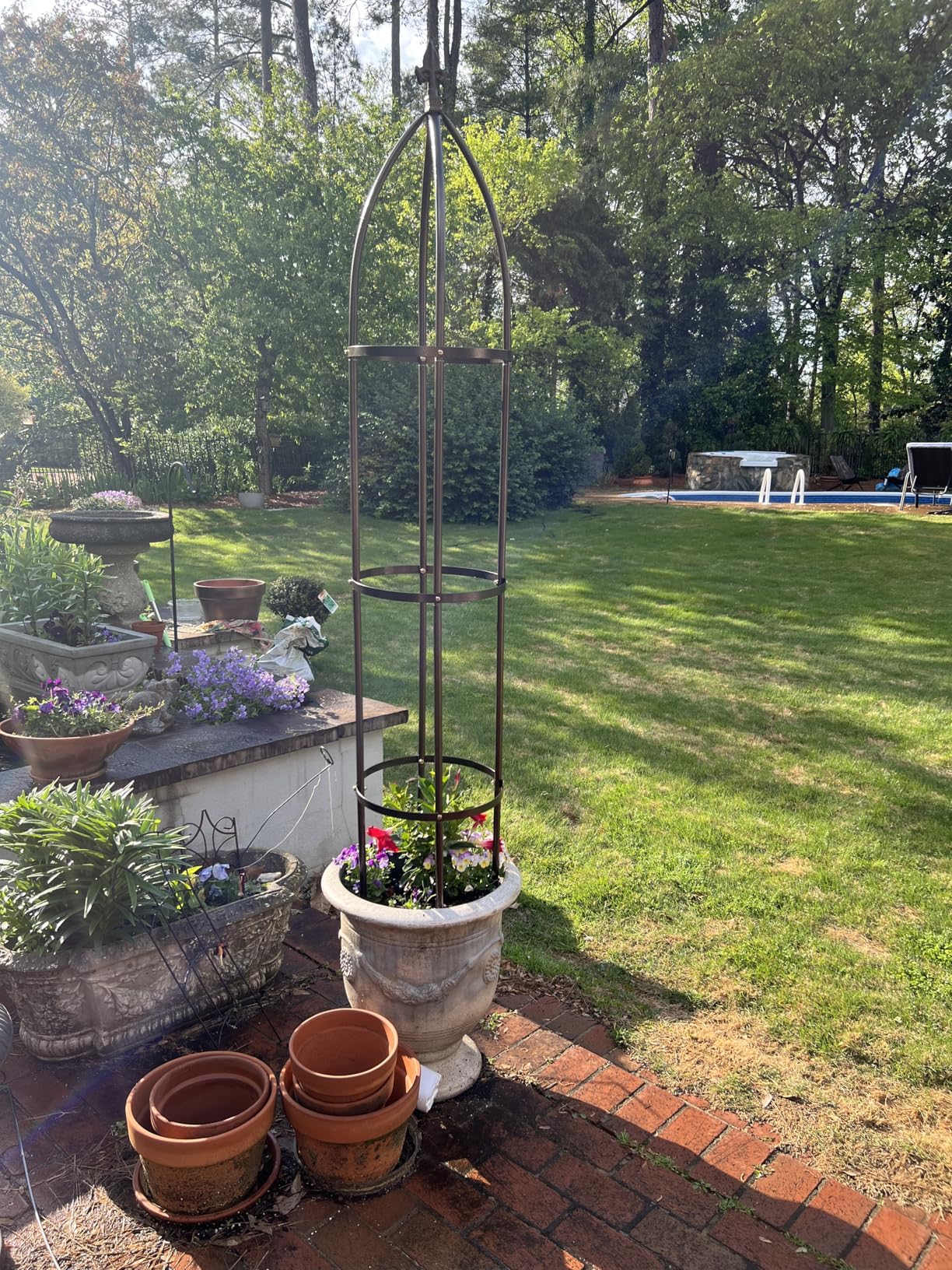 100% Metal Obelisk Garden Trellis 6.3 Feet Tall Sturdy Plant Support for Climbing Vines and Flowers Stands,1pc Upgrade (Bronze, Large) customer photo 2