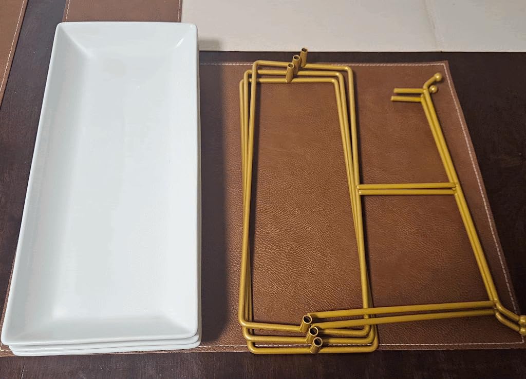 LAUCHUH 3 Tier Serving Tray, Porcelain Serving Platter Tier Serving Stand with Collapsible Sturdier Rack, Serving Trays and Platters Dessert Party Display Set for St. Patrick's Day, Gold, 12 Inch customer photo 1