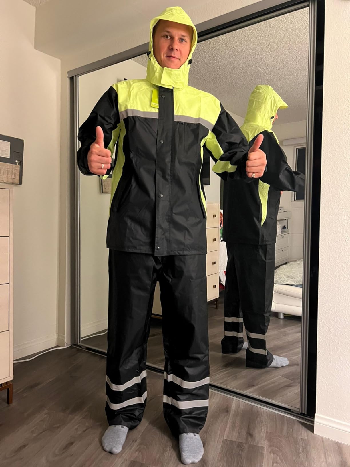 Men's Rain Suit High Visibility Reflective Work Rain Jacket Pants for All Sport Farm Fishing Motorcycle customer photo 1