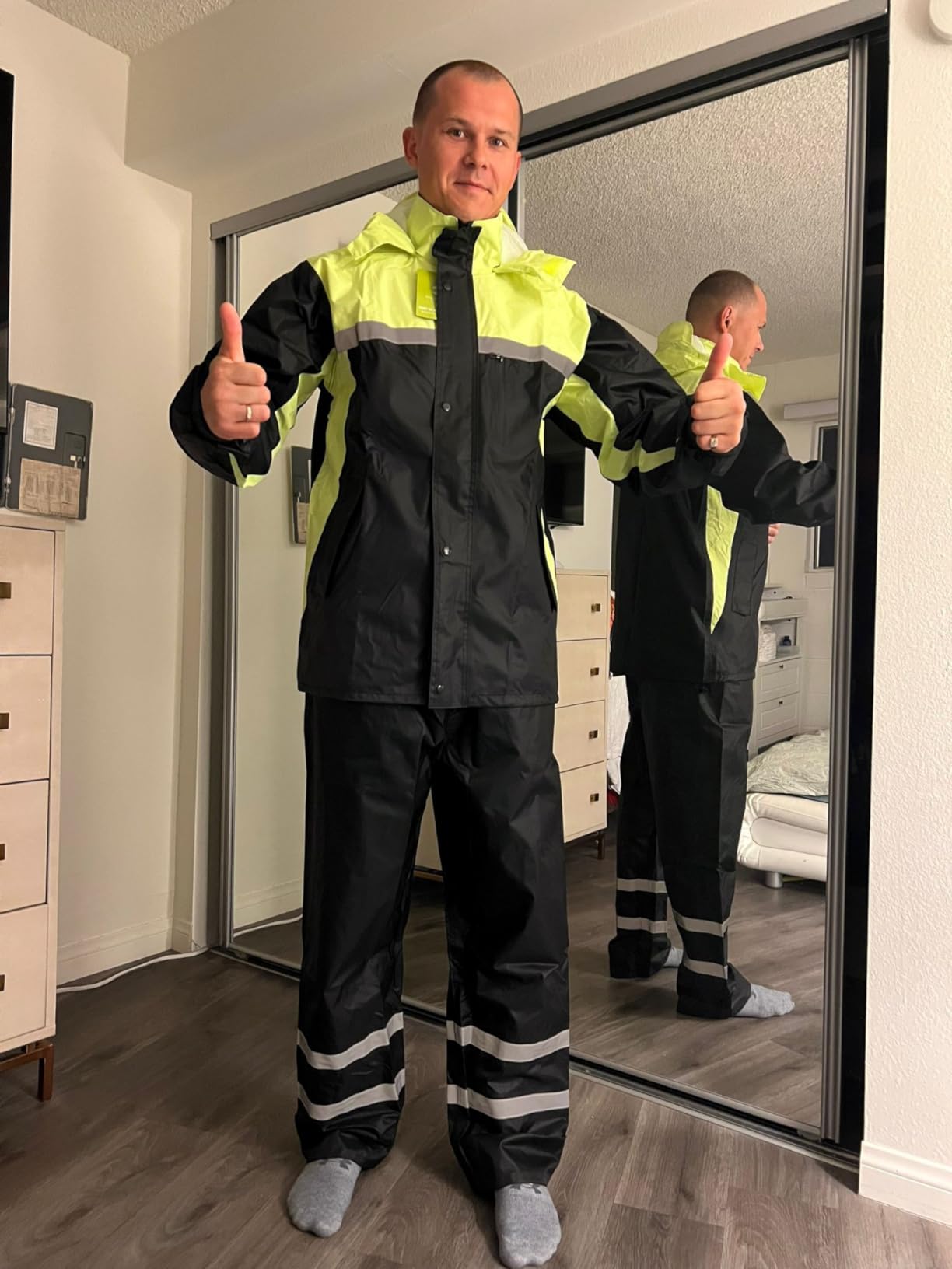 Men's Rain Suit High Visibility Reflective Work Rain Jacket Pants for All Sport Farm Fishing Motorcycle customer photo 2