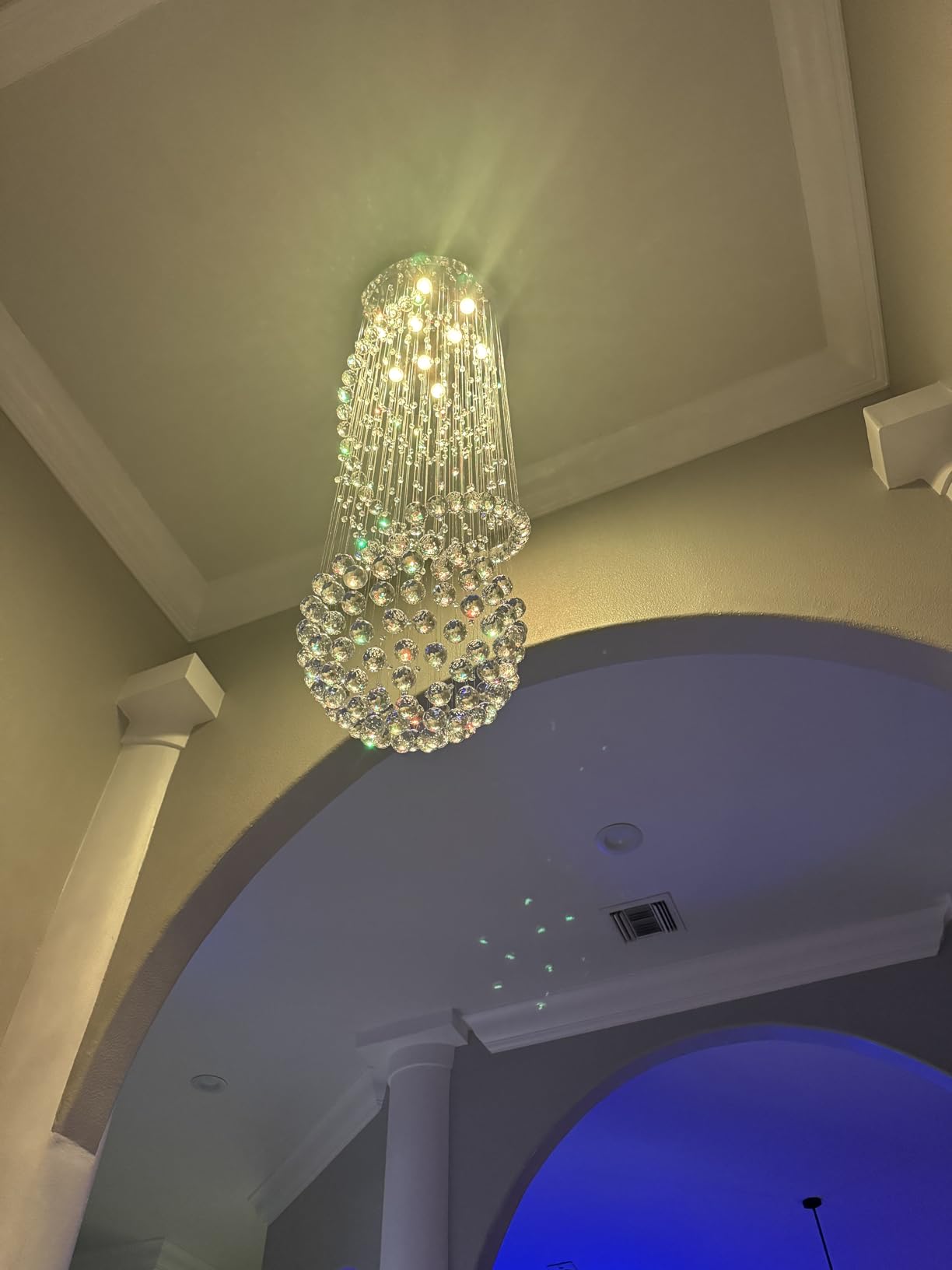 Luxury Large Foyer Chandelier, Modern 12-Lights Round Raindrop Crystal Chandeliers High Ceiling Flush Mount Light Fixtures for Hallway, Entryway, Stairs, Front Entrance D31.5 X H86.7 of CRYSTOP customer photo 1