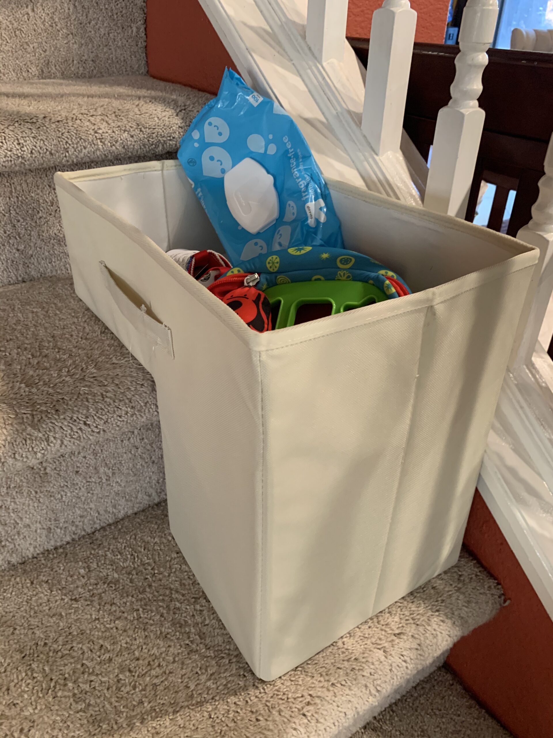 L-Shape Stair Storage Organizer - Foldable, Water-Resistant, Handmade Staircase Basket with Handles, Modern-Looking Stair Basket for Carpeted and Wooden Stairs customer photo 1