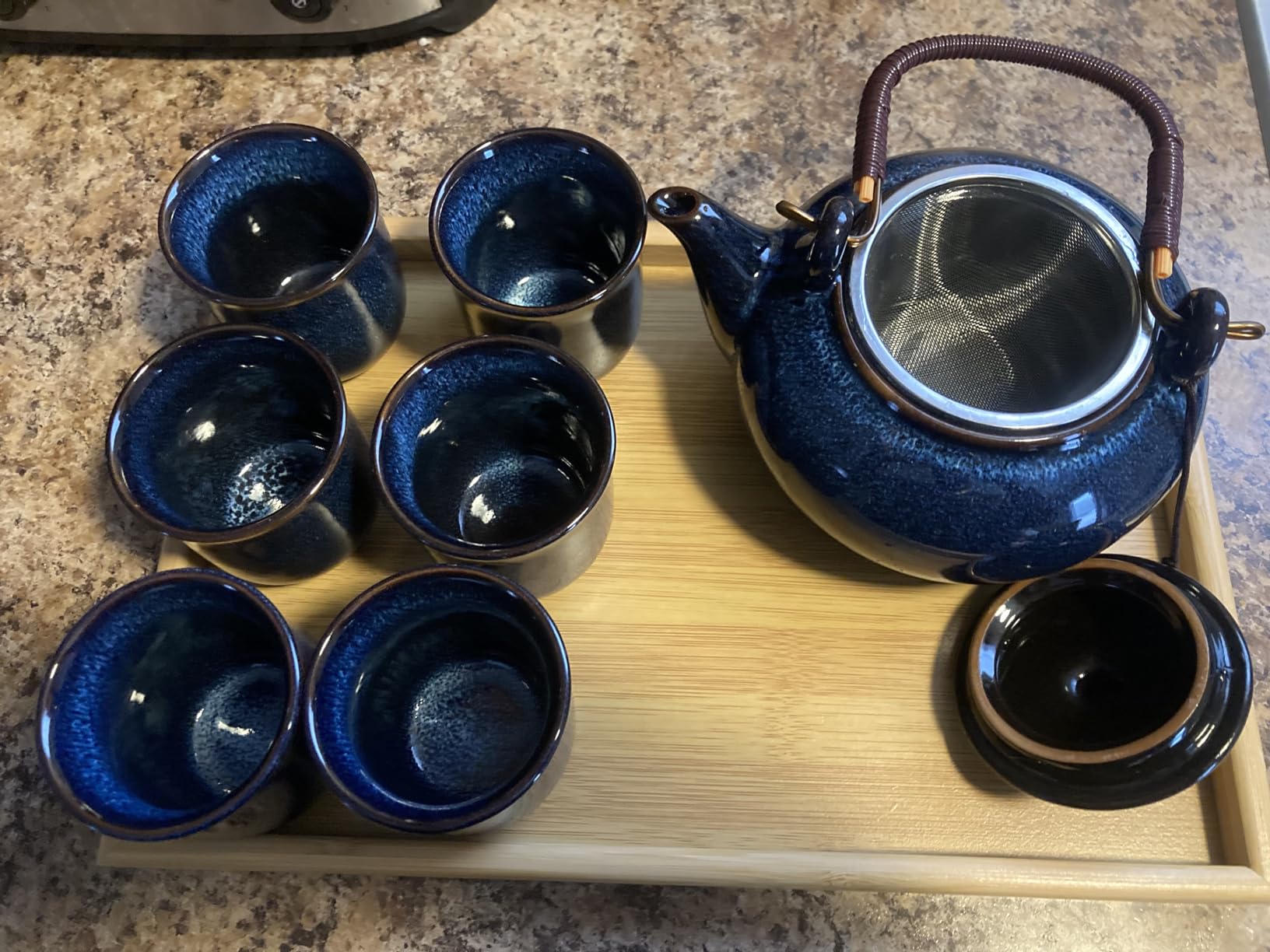 Dujust Japanese Tea Set, Black Porcelain Tea Set with 1 Teapot Set, 6 Tea Cups, 1 Tea Tray, 1 Stainless Infuser, Beautiful Asian Tea Sets for Adults, Tea Lover/Women/Men (Countryside in Golden) customer photo 2