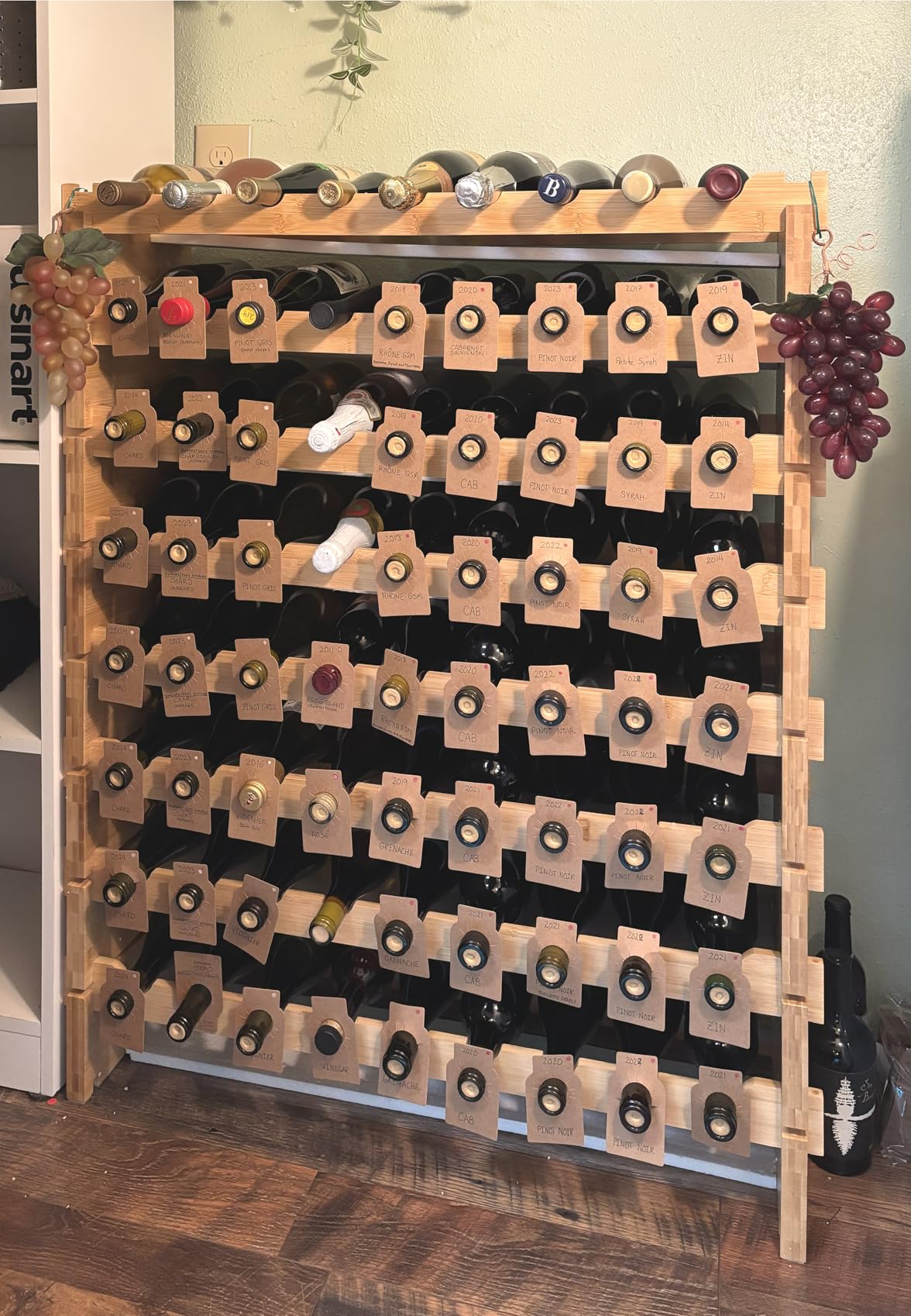 NutriChef 36 Bottle Wine Rack Stackable Bamboo Freestanding, 4-Tier Modular Shelf, Sturdy Wobble Free, Upgraded 2026 Design, Easy No-Tool Assembly for Kitchen, Cellar or Bar Storage 33.5