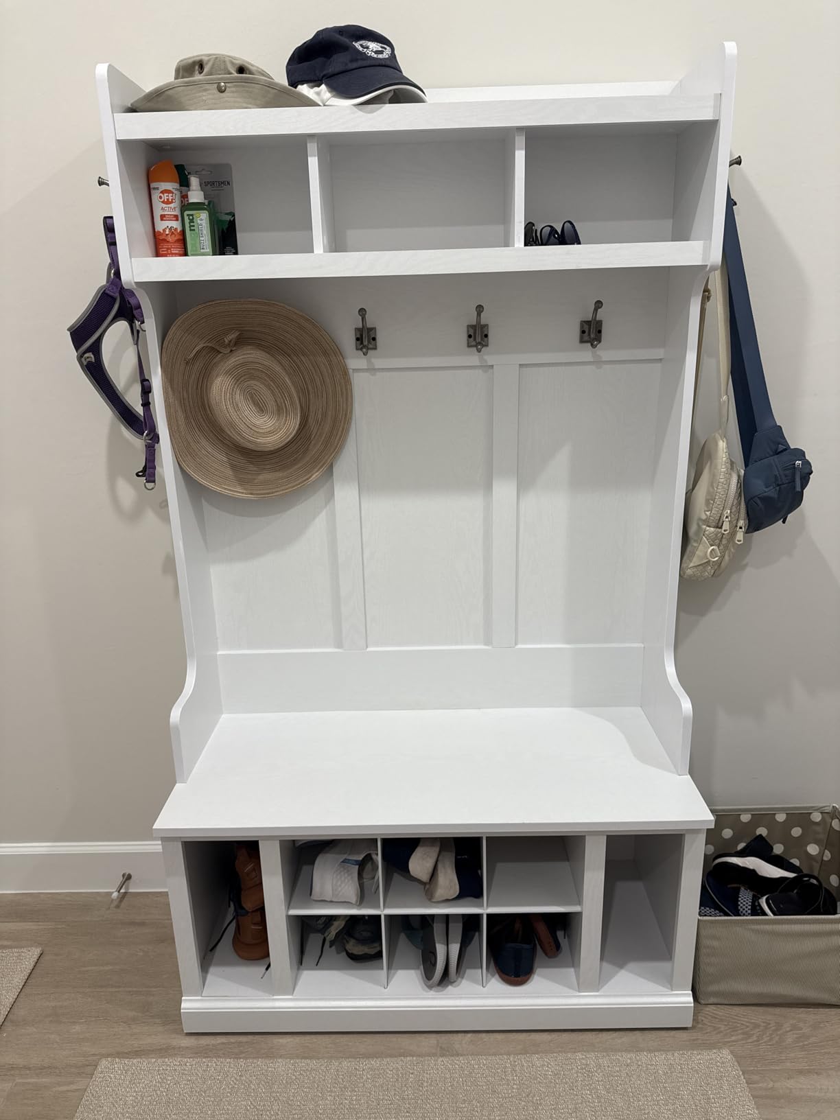 Bush Home Woodland 40W Hall Tree and Shoe Storage Bench with Shelves in White Ash, Cubbies and Coat Hooks customer photo 2