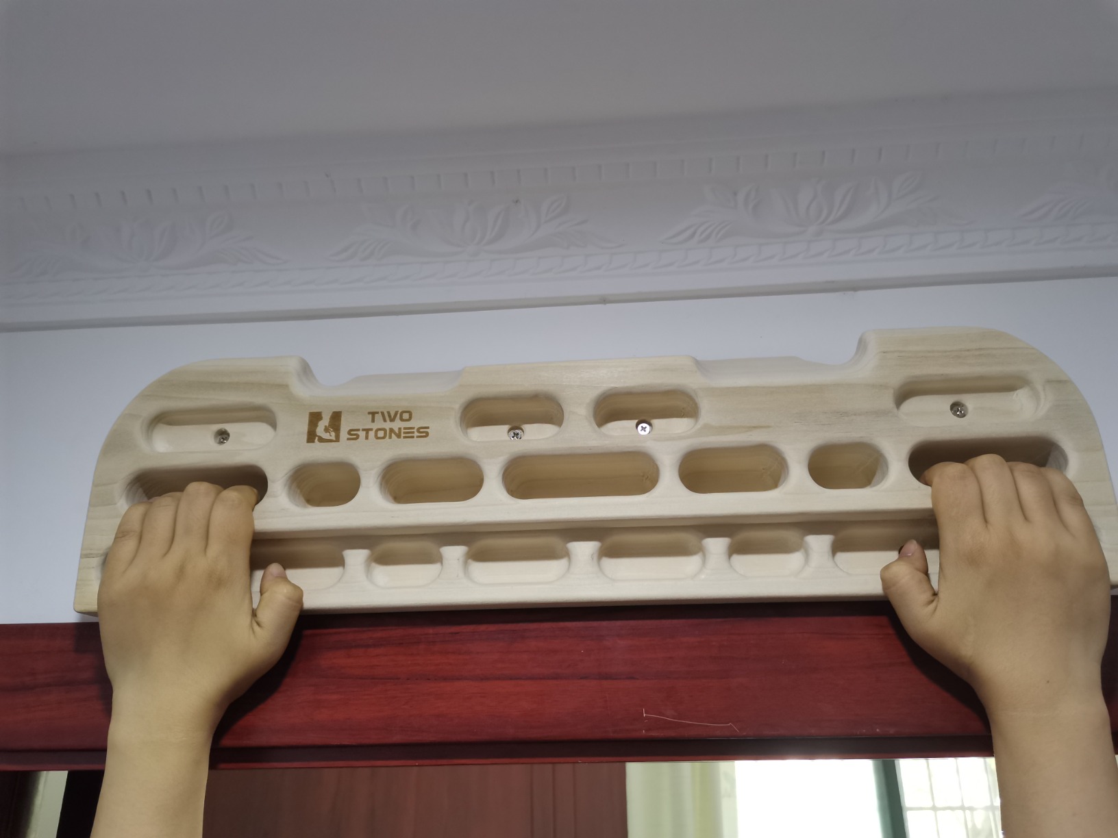 TWO STONES Wooden Hangboard Rock Climbing Pull Up Bar Designed Training for Climbing, Wooden Fingerboard Climbing Training Board for Building Core Strength and Endurance (CJ-HB2049) customer photo 2