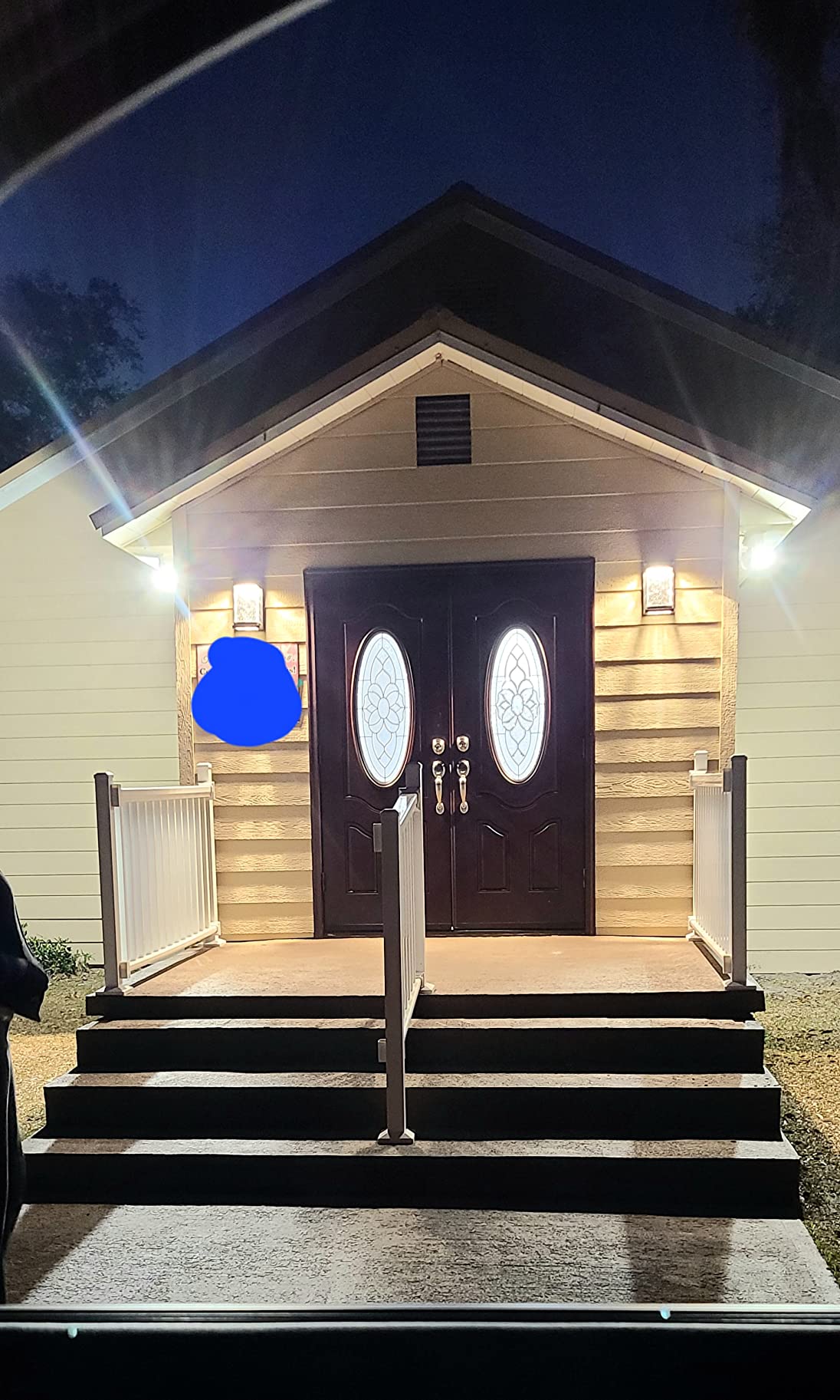 Fiberglass Entry Door with Glass Beautiful Flower Glass Stained Dark Mahogany FM800G (Right-Hand, Single Door with sidelight 12X36X12X80) customer photo 1