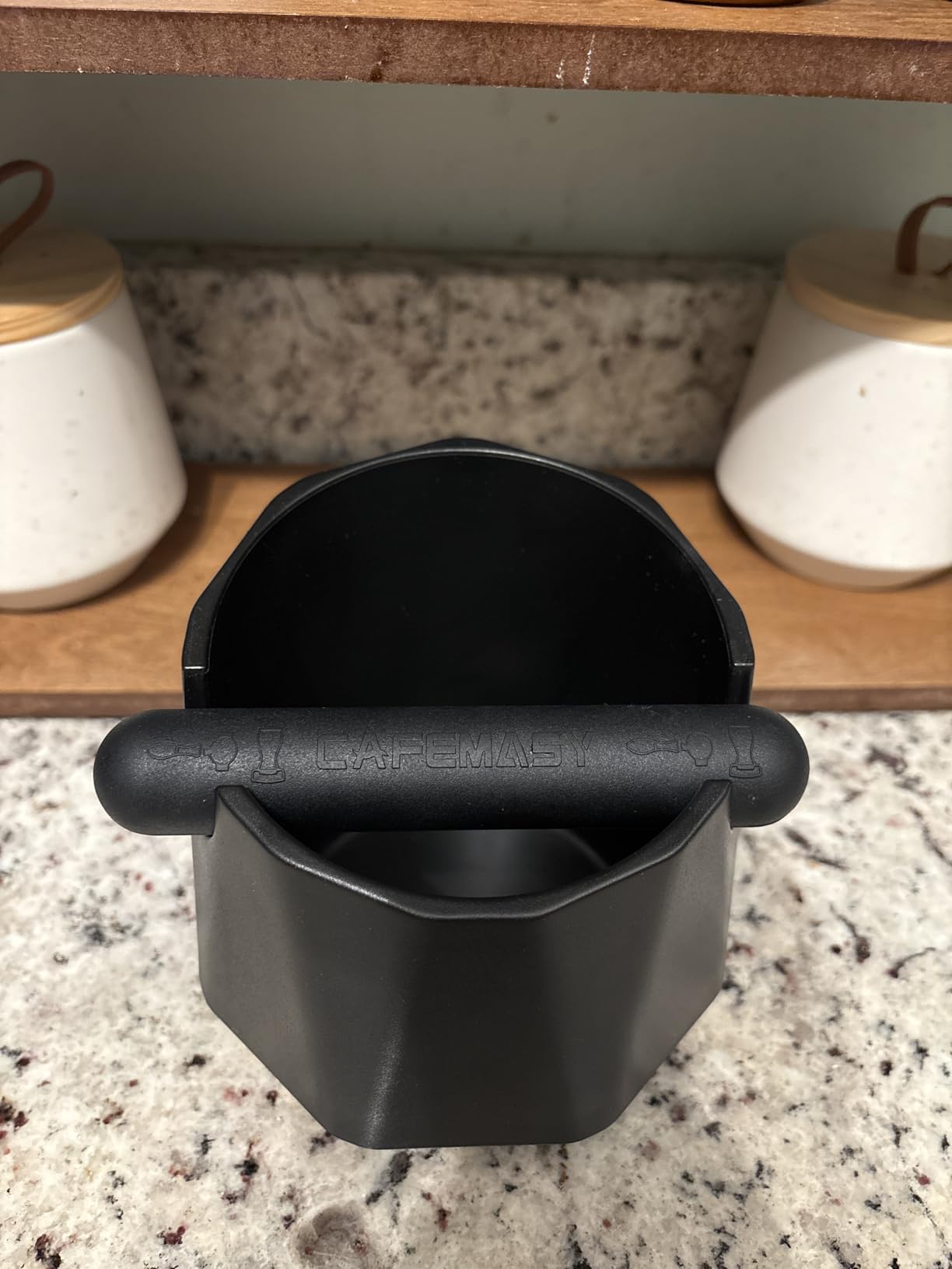 Coffee Knock Box Espresso Grounds - CAFEMASY Home Use Epsresso Accessories Unique Design Diamond Shape Mini Knock Box with Espresso Cleaning Brush customer photo 1