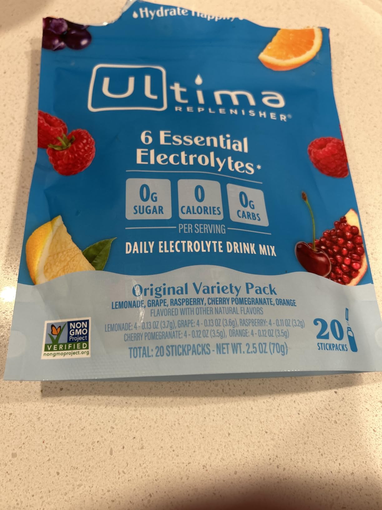 Ultima Replenisher Daily Electrolyte Powder - Original Variety Pack, 20 Stickpacks - Zero Sugar Hydration Packets with 6 Electrolytes and Minerals - Sugar Free, Plant Based & Keto Friendly Drink Mix customer photo 1