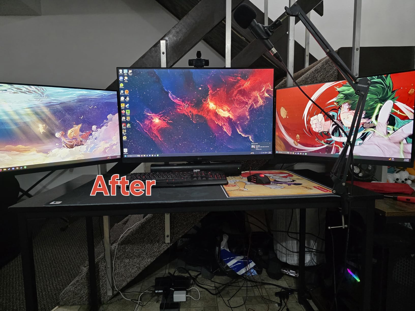 MOUNTUP Triple Monitor Mount for 17-32 inch Screens, Full Motion Triple Monitor Stand, 3 Monitors Desk Mount Holds 4.4-19.8 lbs Each, Clamp & Grommet Mounting, Black customer photo 1