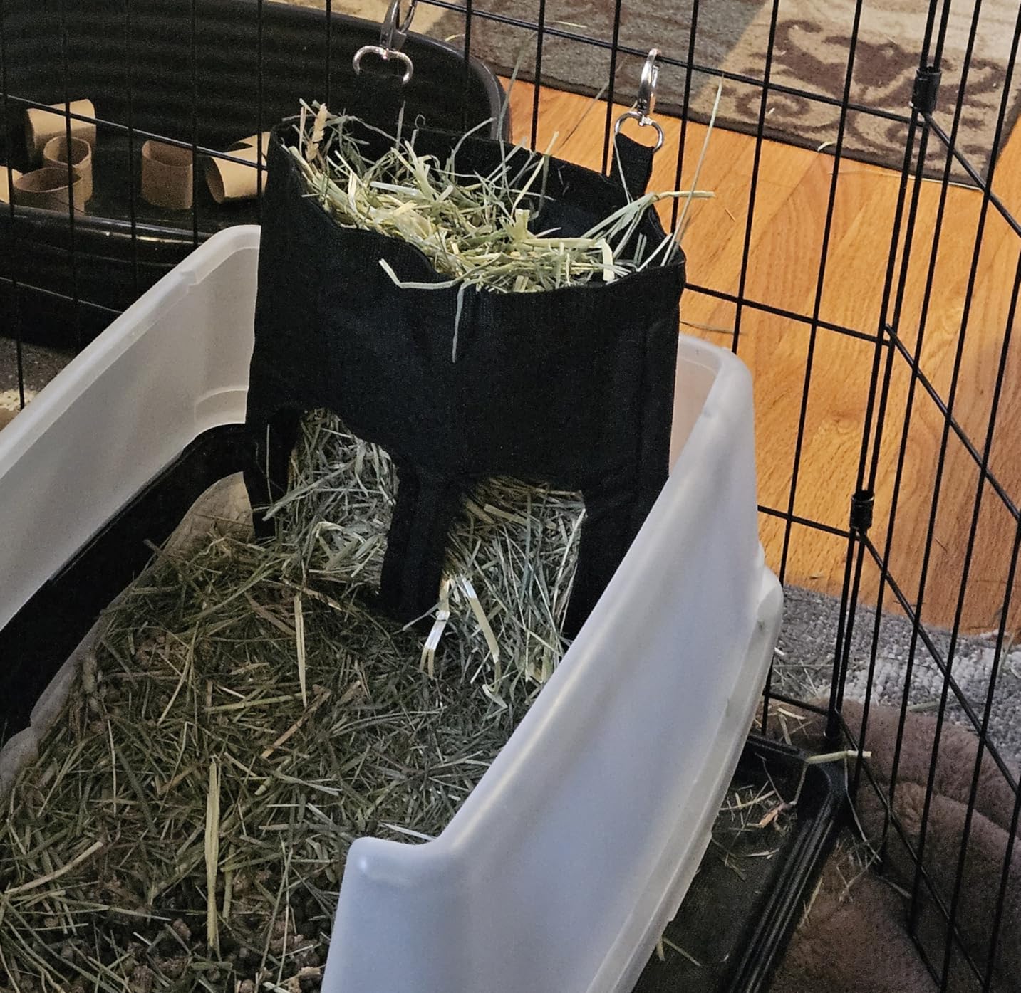 Guinea Pig Hay Feeder, Hanging Rabbit Hay Feeder Bag for Guinea Pigs Bunnies Chinchillas. Blueflower customer photo 2